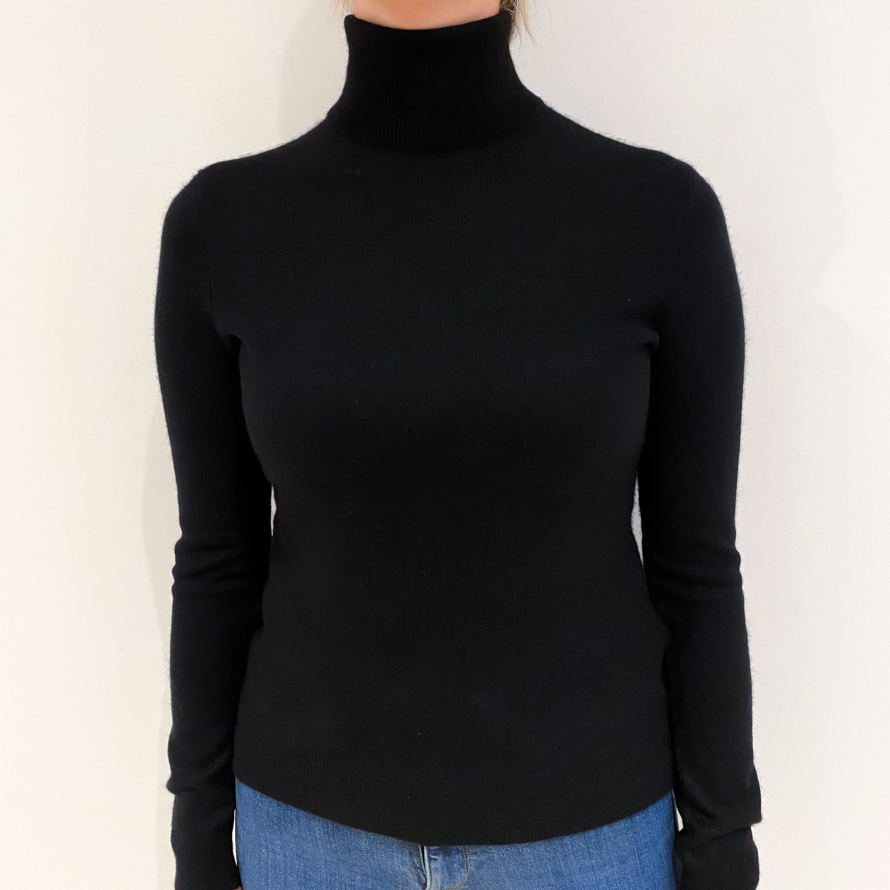 Black Cashmere Polo Neck Jumper Small