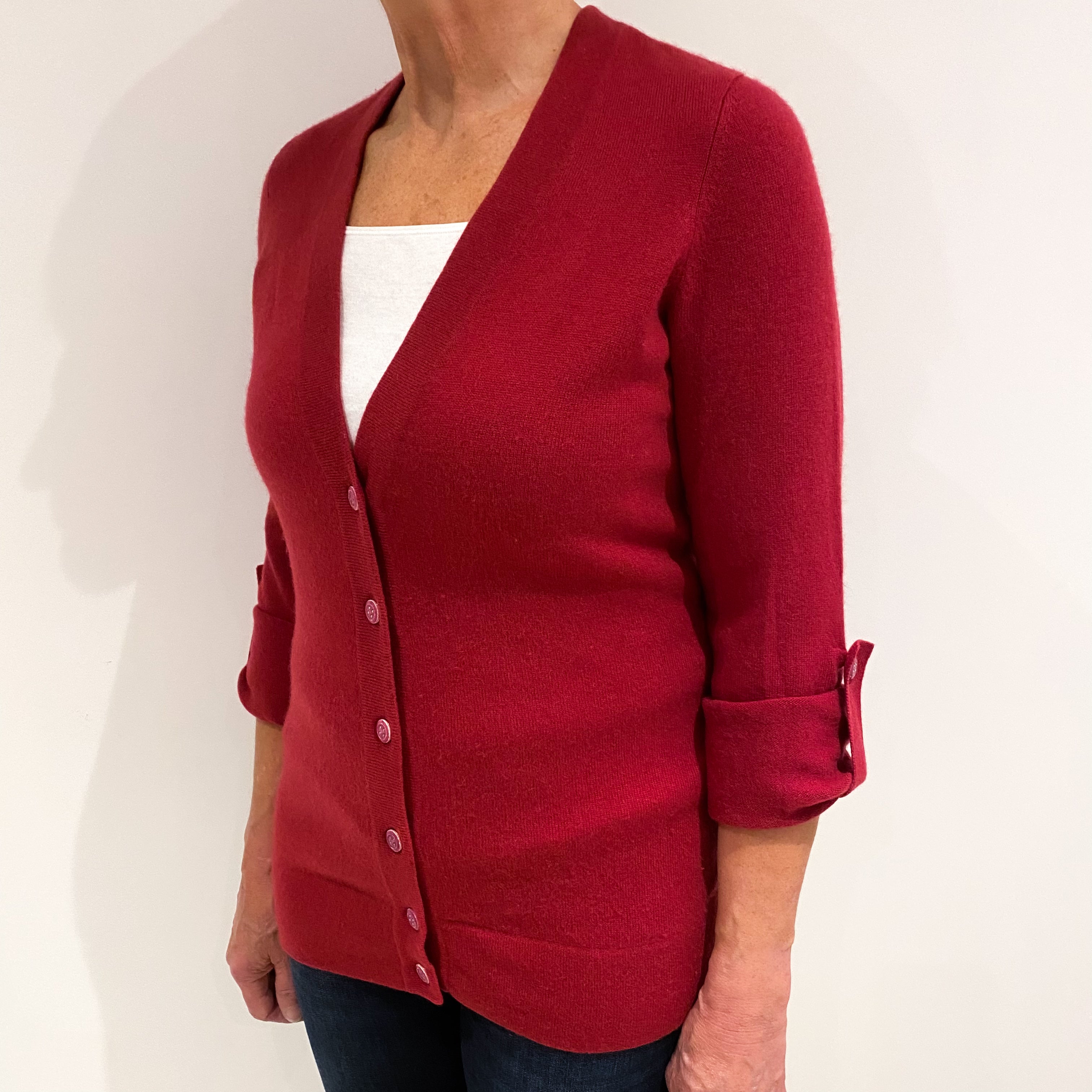 Brick Red Cashmere V Neck Cardigan Medium