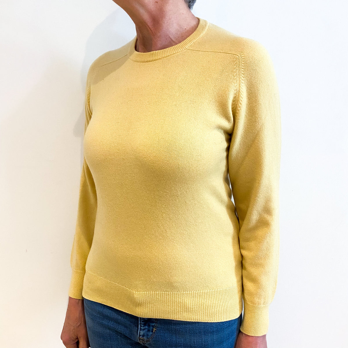Custard Yellow Cashmere Crew Neck Jumper Medium