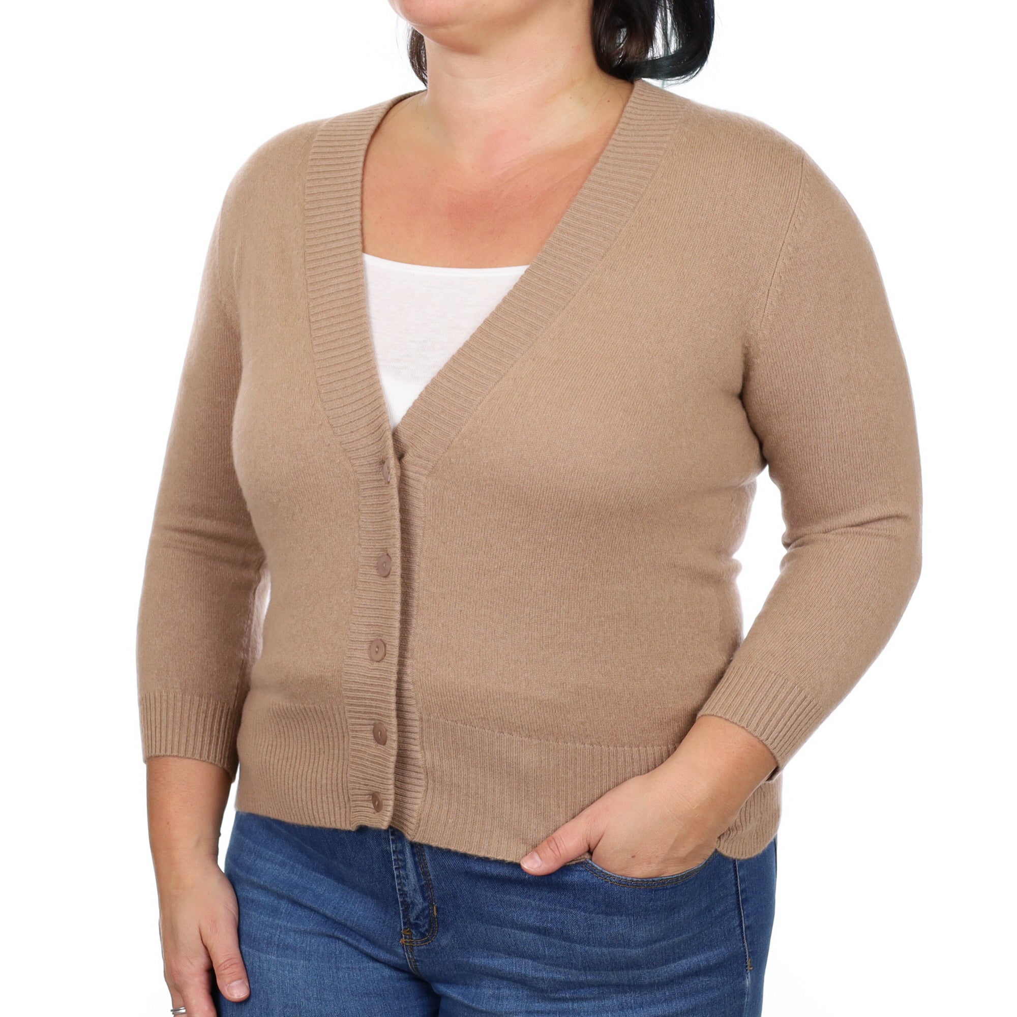 Camel Brown Cashmere V Neck Cardigan Large