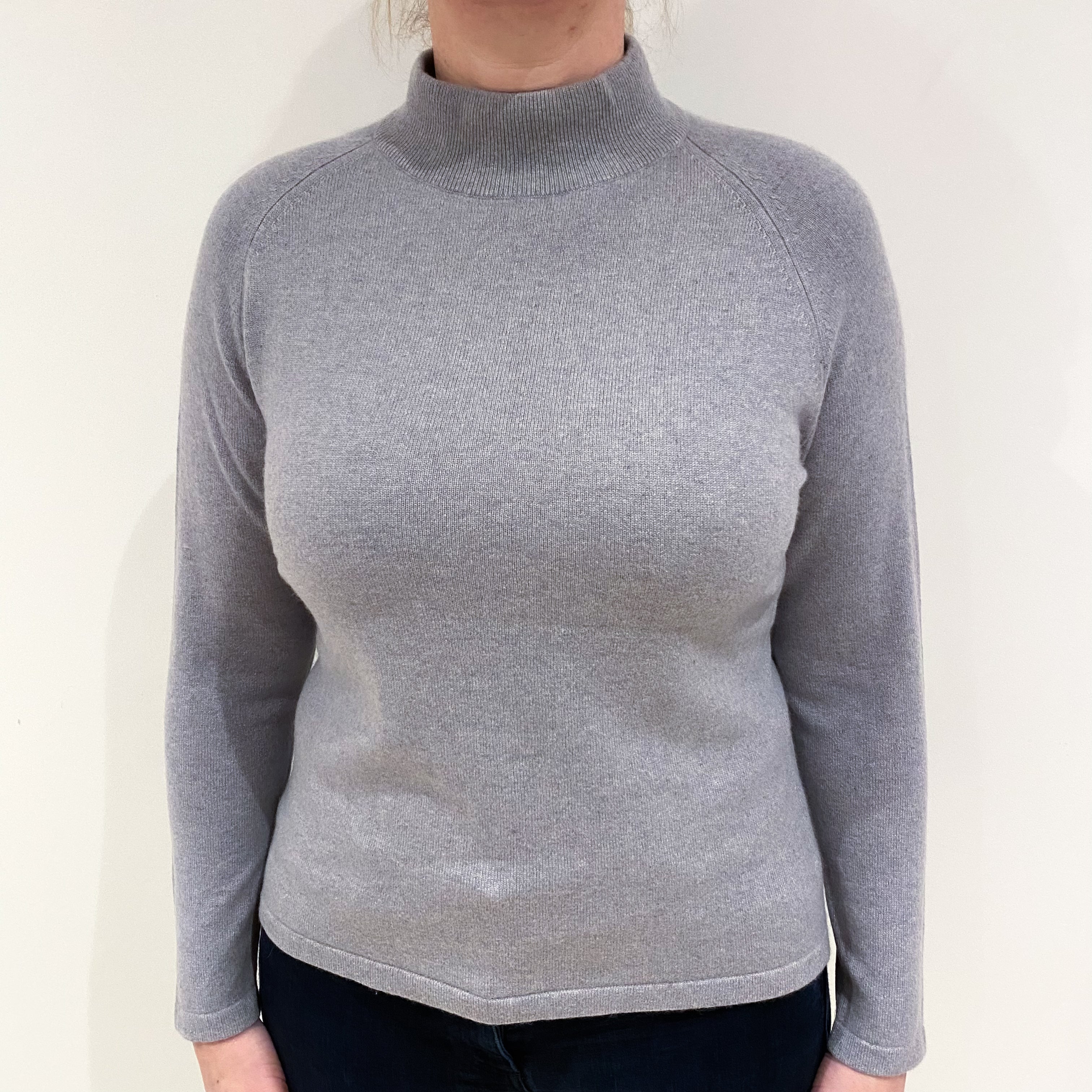 Silver Grey Cashmere Turtle Neck Jumper Large