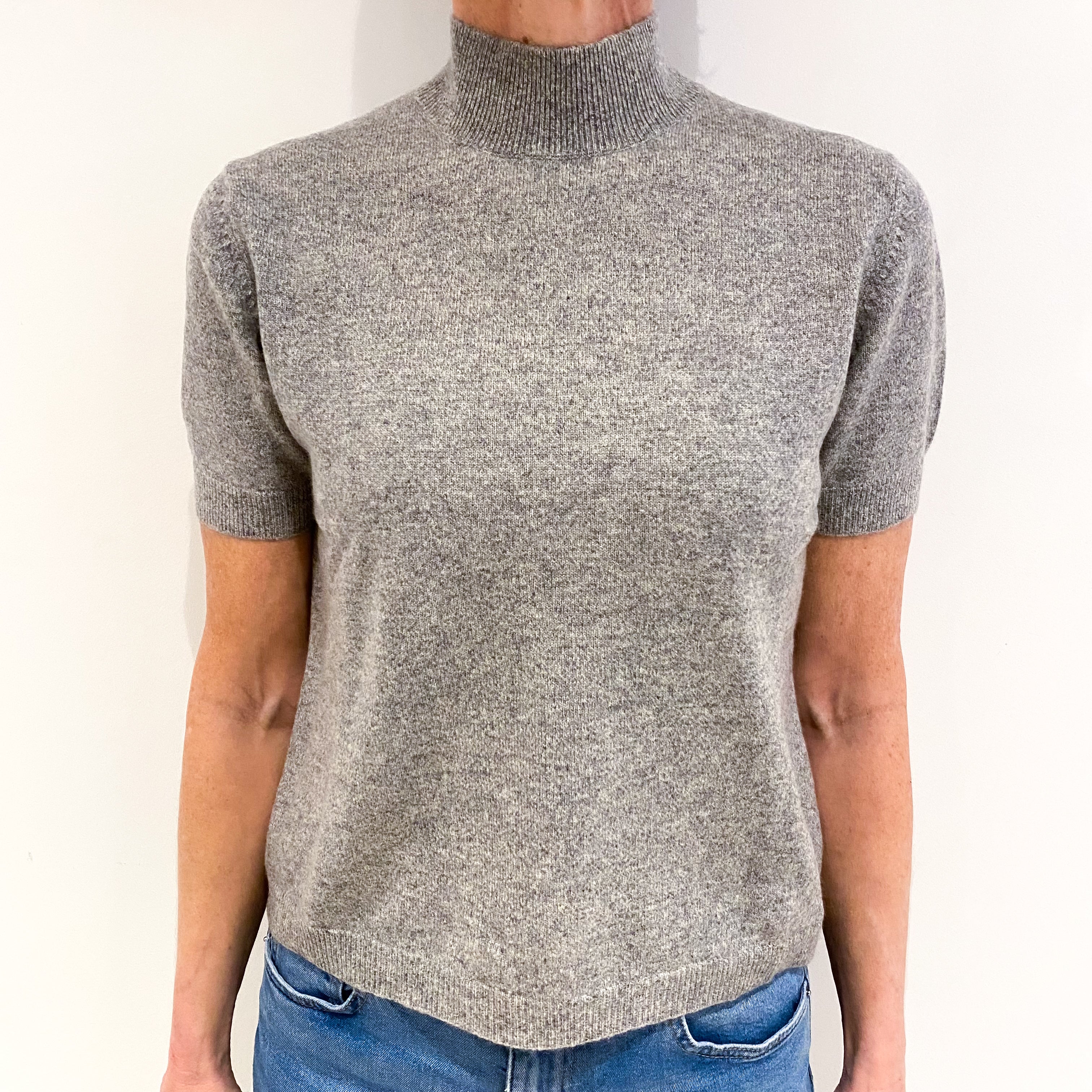 Smoke Grey Cashmere Short Sleeved Turtle Neck Jumper Small