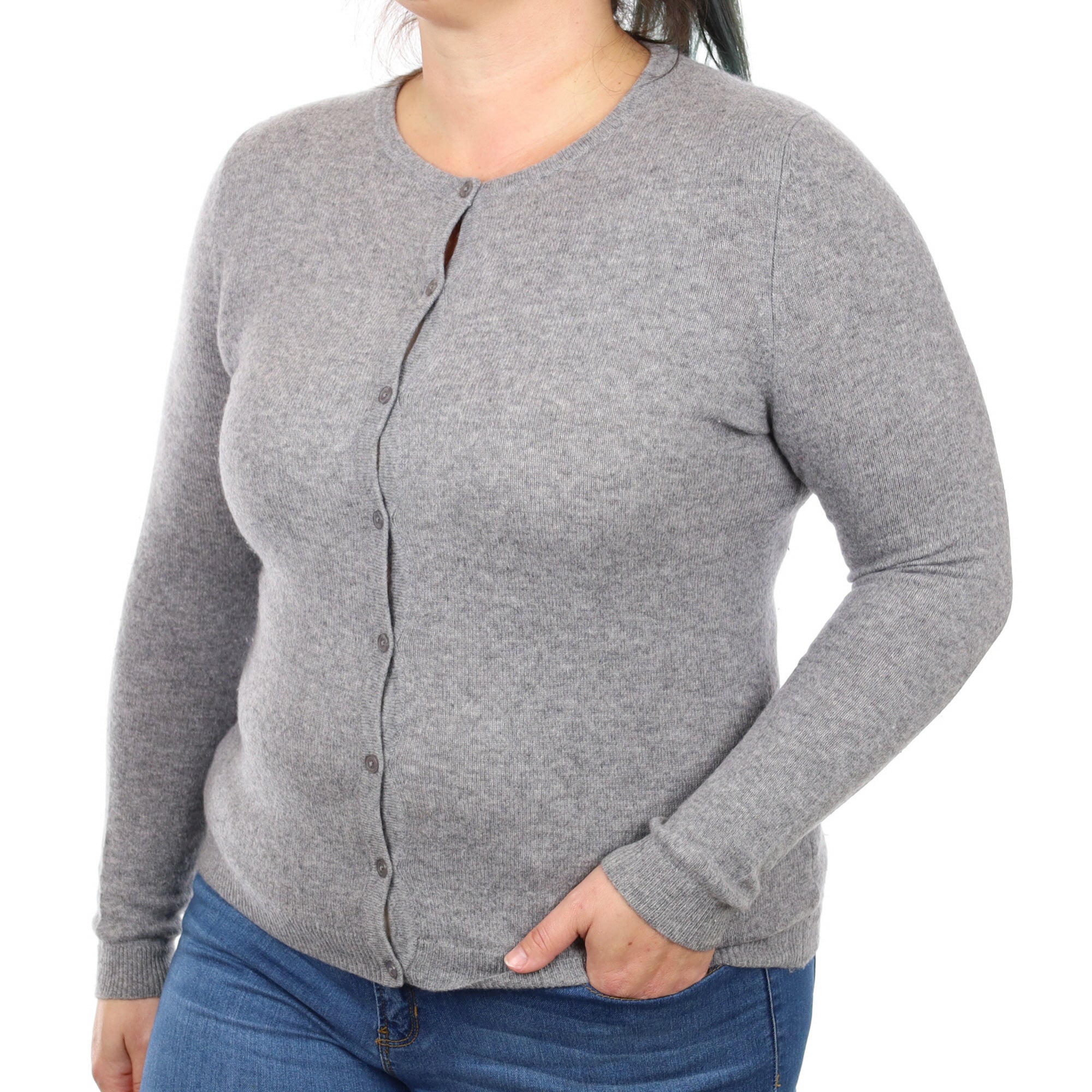 Smoke Grey Cashmere Crew Neck Cardigan Large