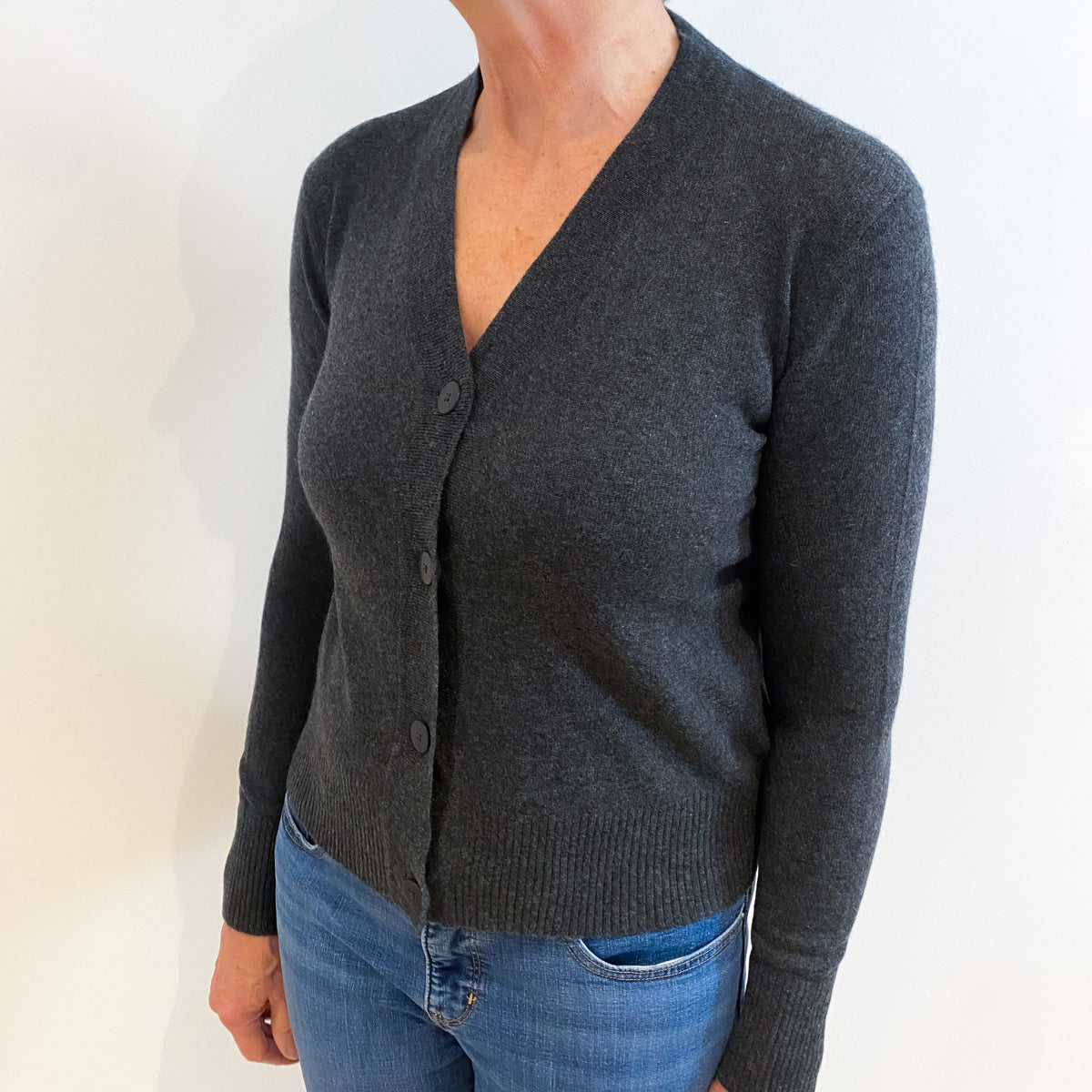 Slate Grey Cashmere V Neck Cardigan Medium