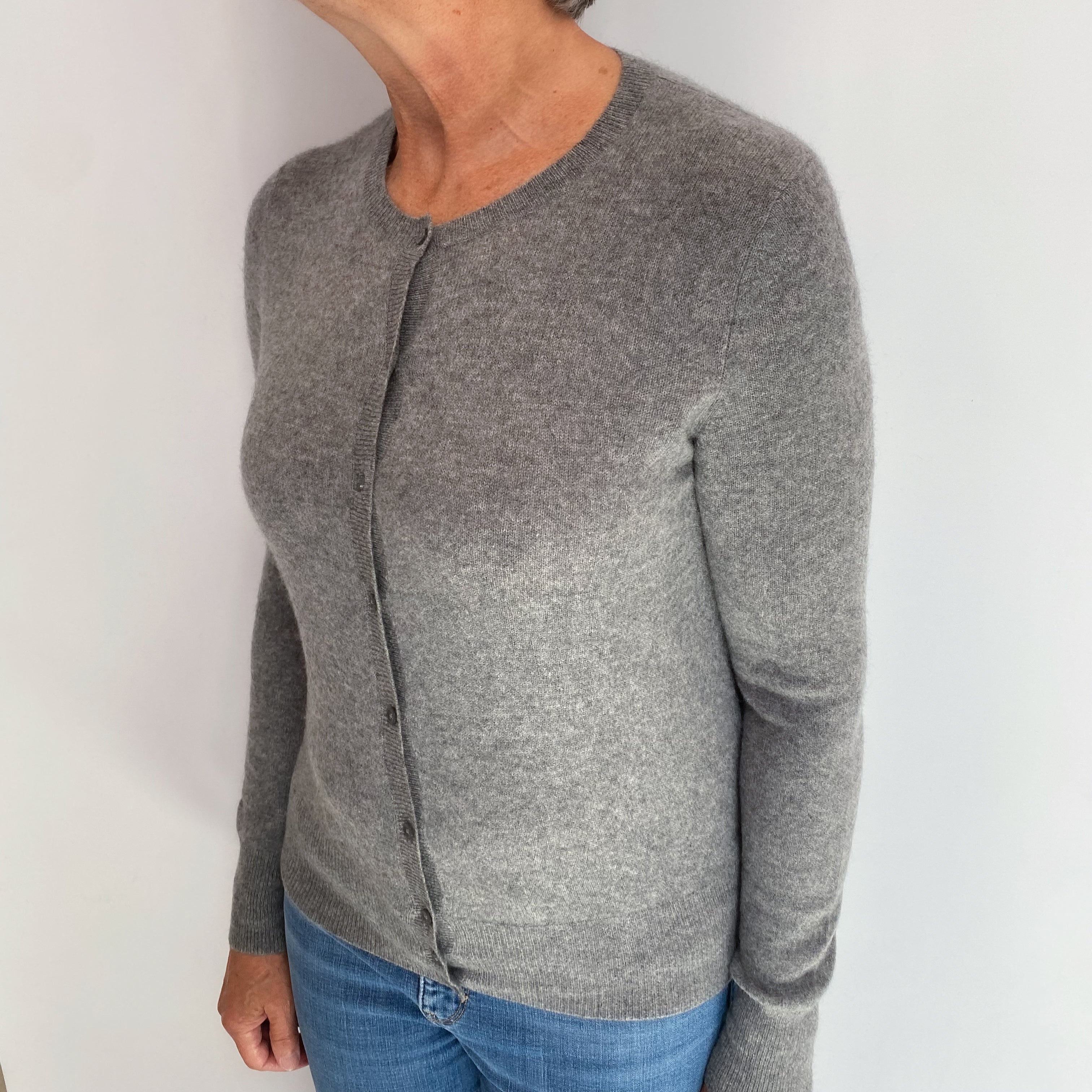 Ash Grey Cashmere Crew Neck Cardigan Medium