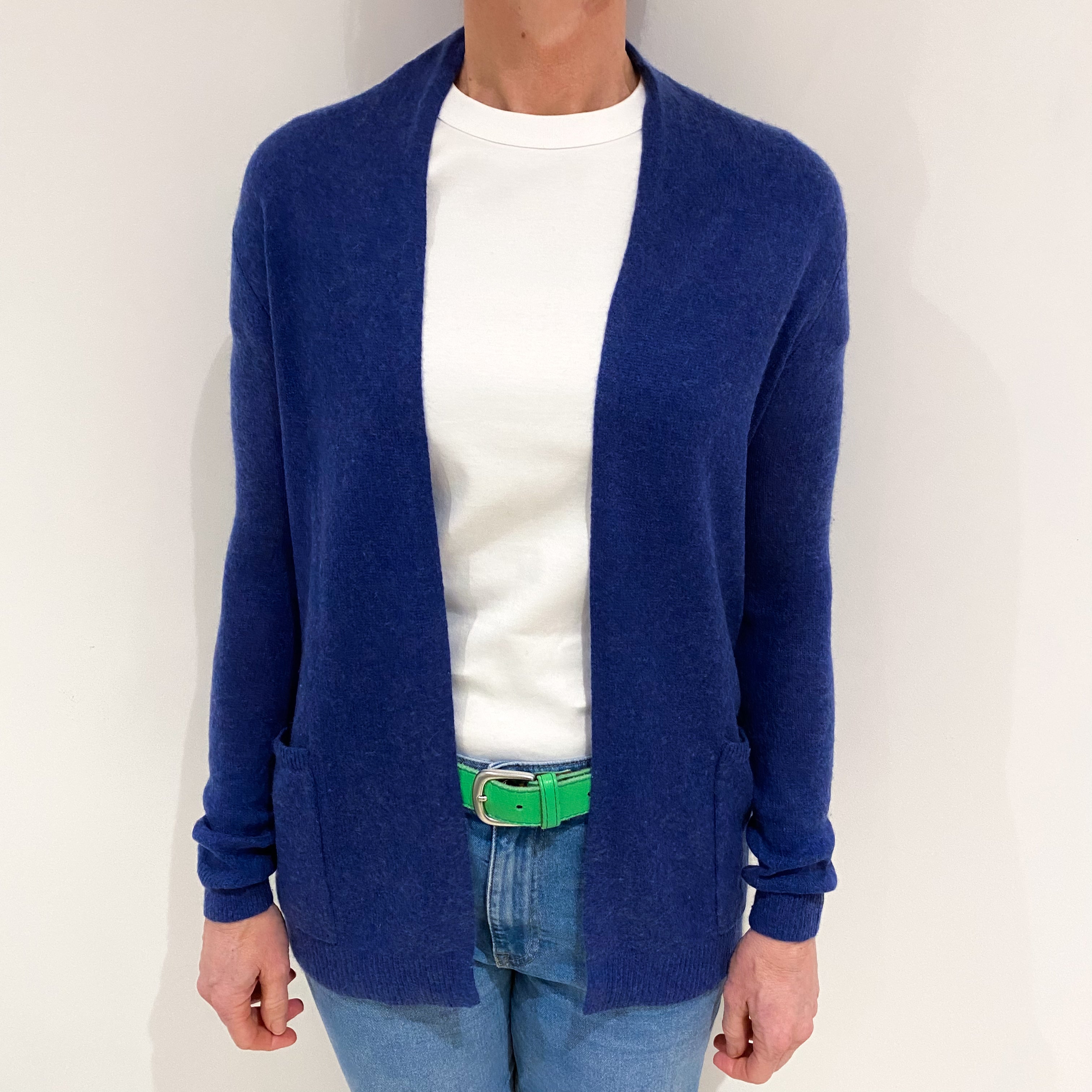 Indigo Blue Cashmere Edge to Edge Cardigan with Pockets Small