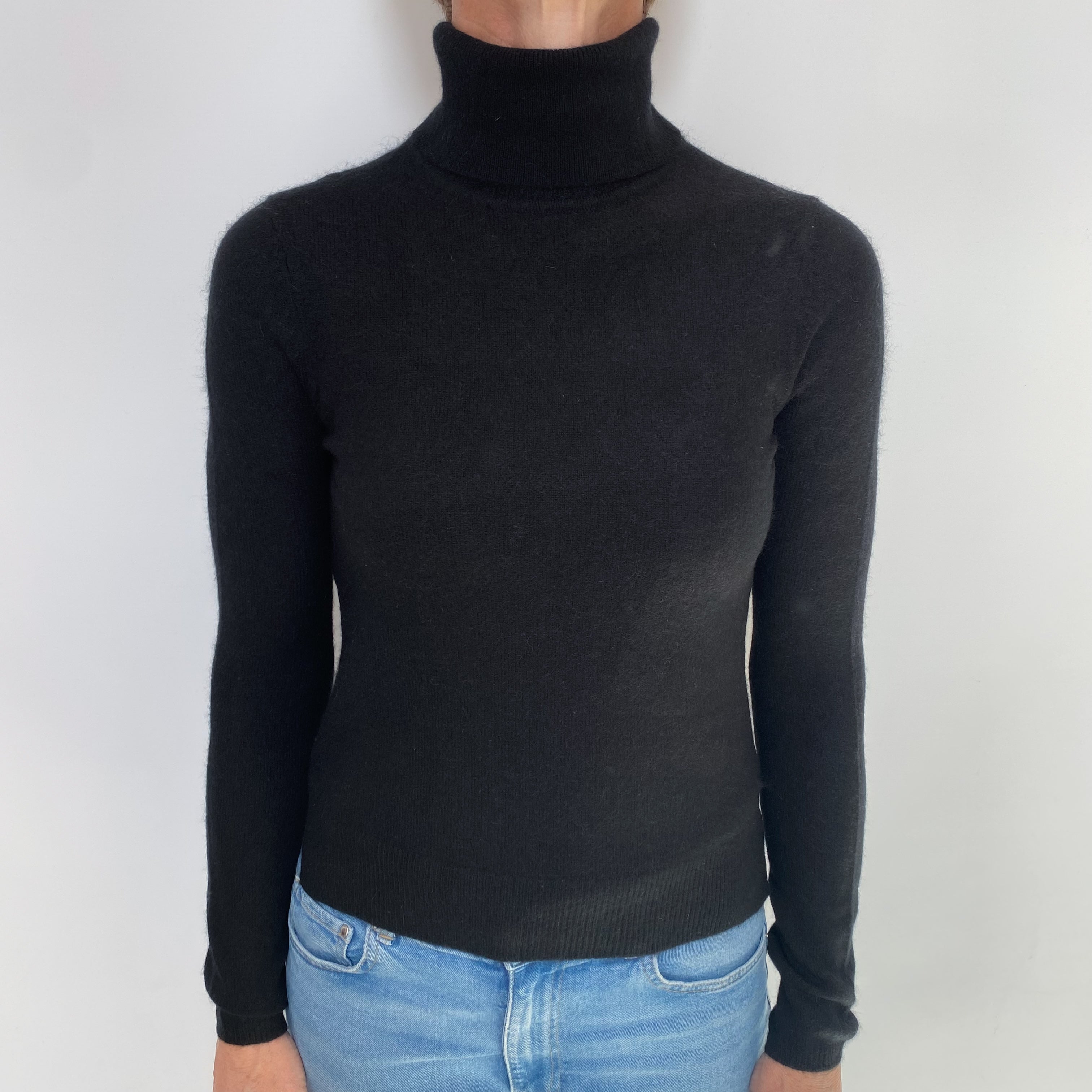 Black Cashmere Polo Neck Jumper Small