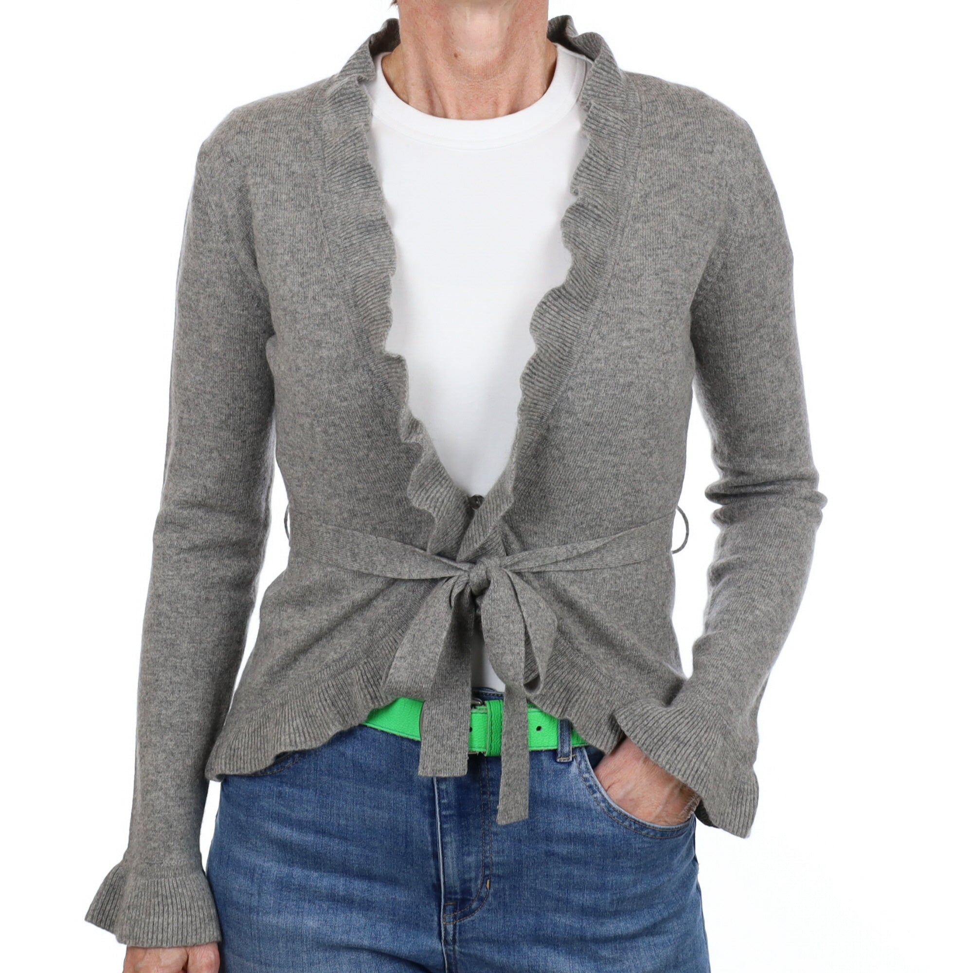 Ash Grey Cashmere V Neck Jumper Small