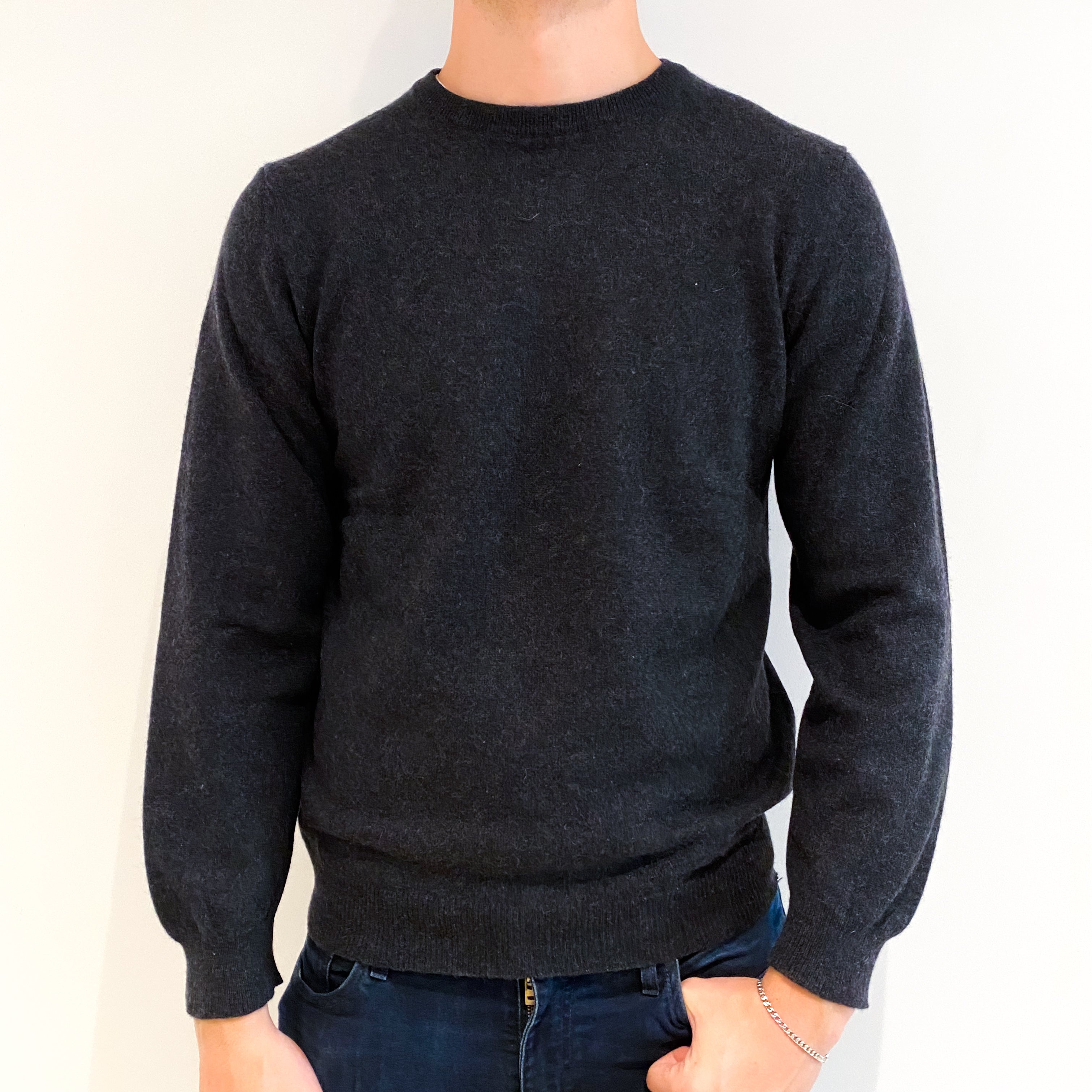 Men's Charcoal Grey Cashmere Crew Neck Jumper Extra Large