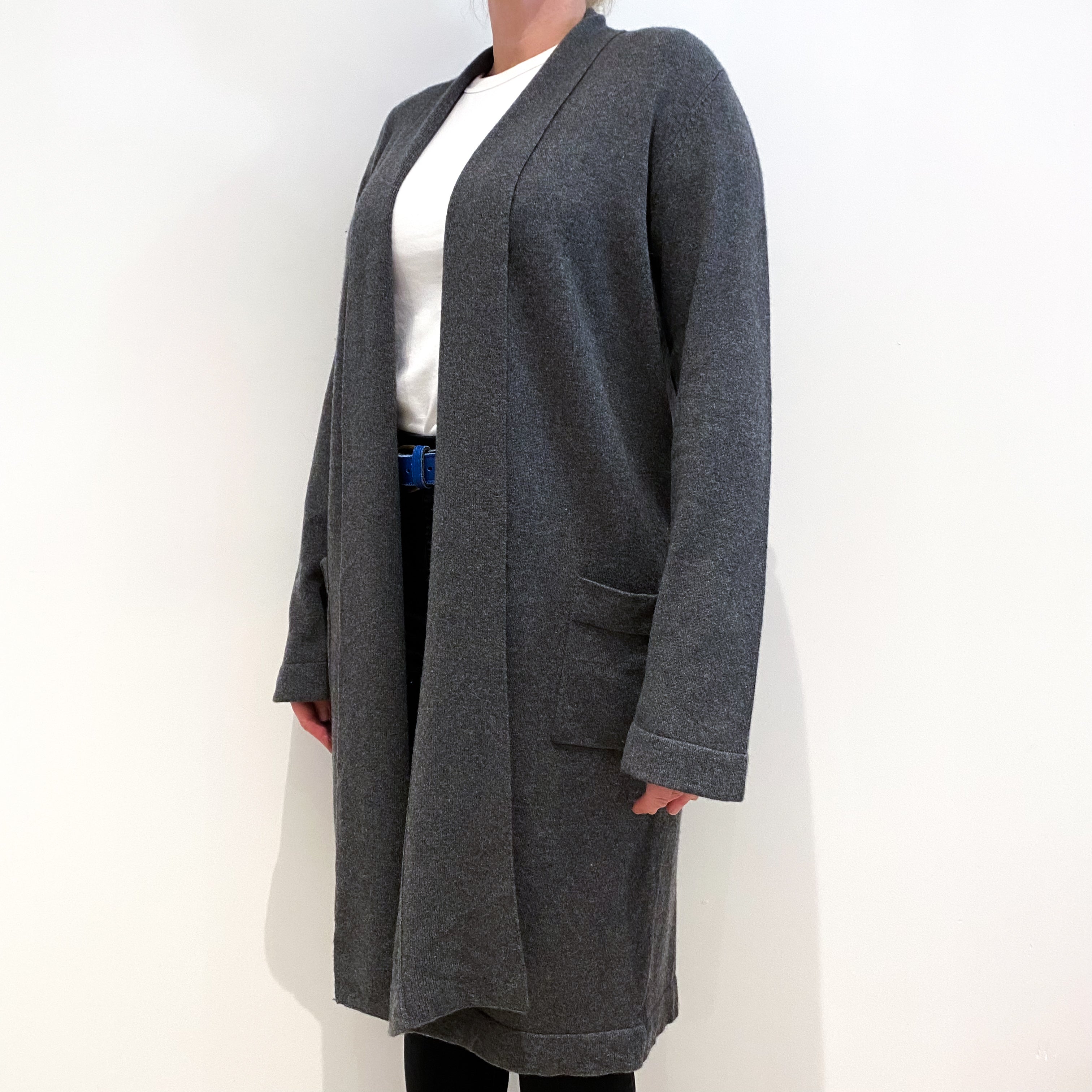 Slate Grey Cashmere Long Edge to Edge Cardigan Large