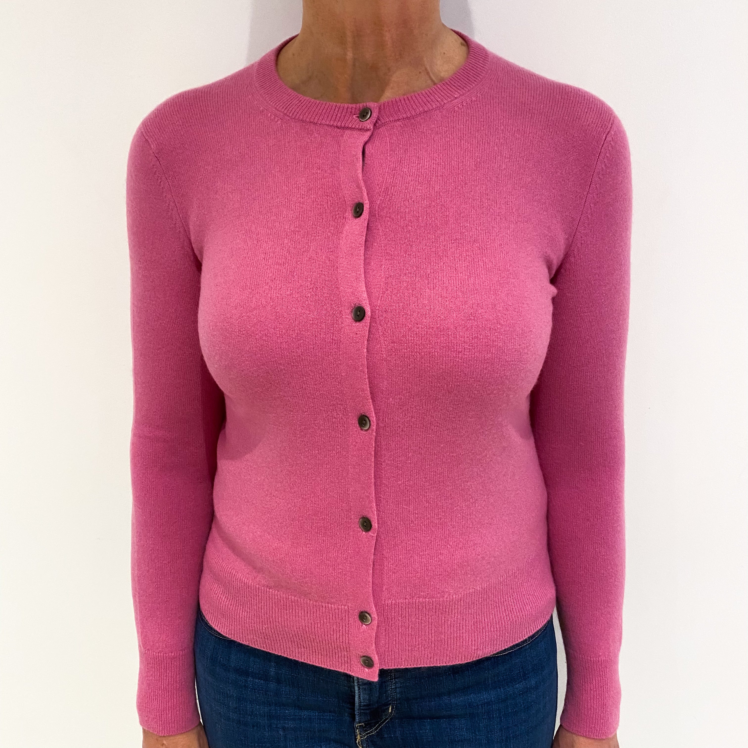 Sweet Pea Pink Cashmere Crew Neck Cardigan Medium