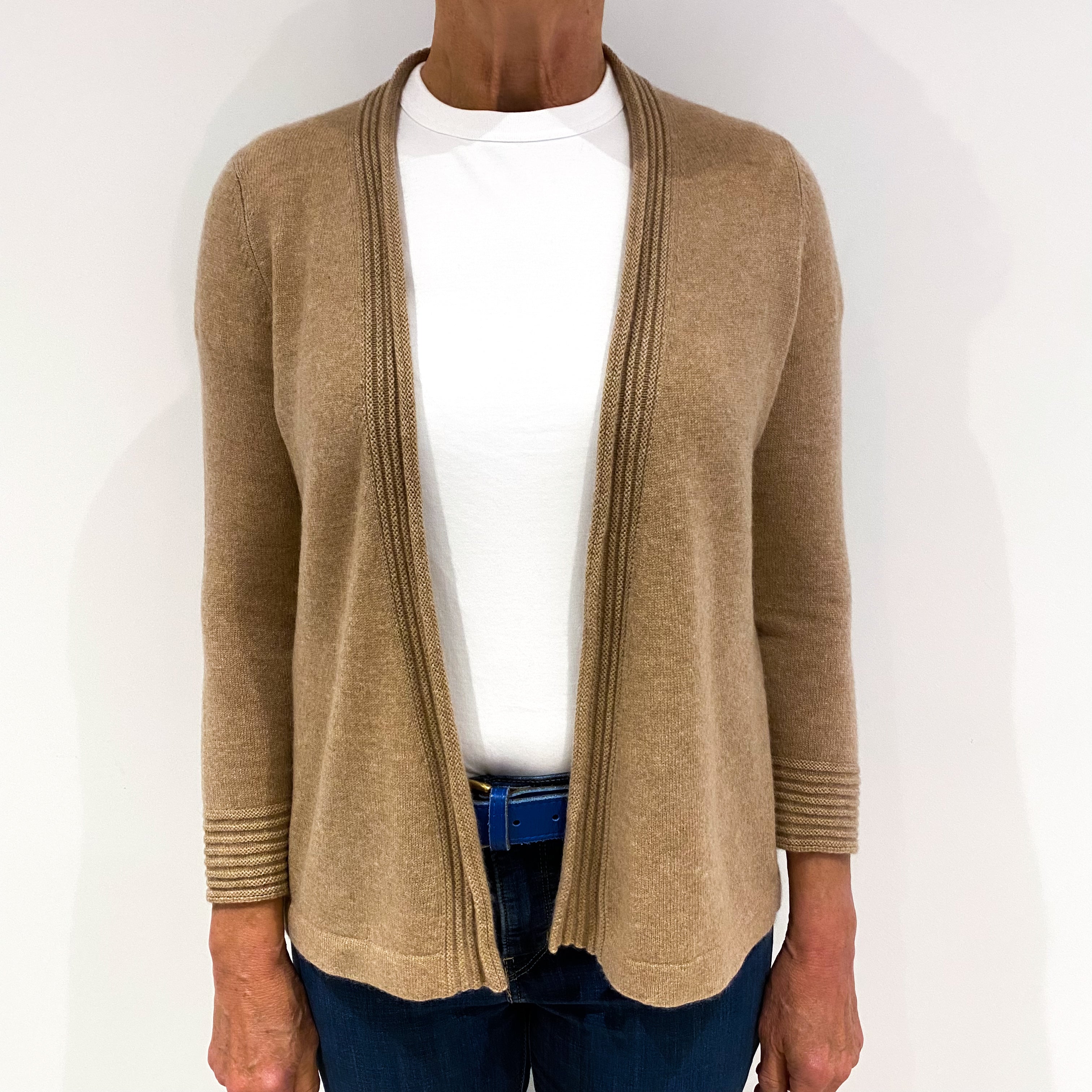 Camel Brown Cashmere Edge to Edge Cardigan Medium