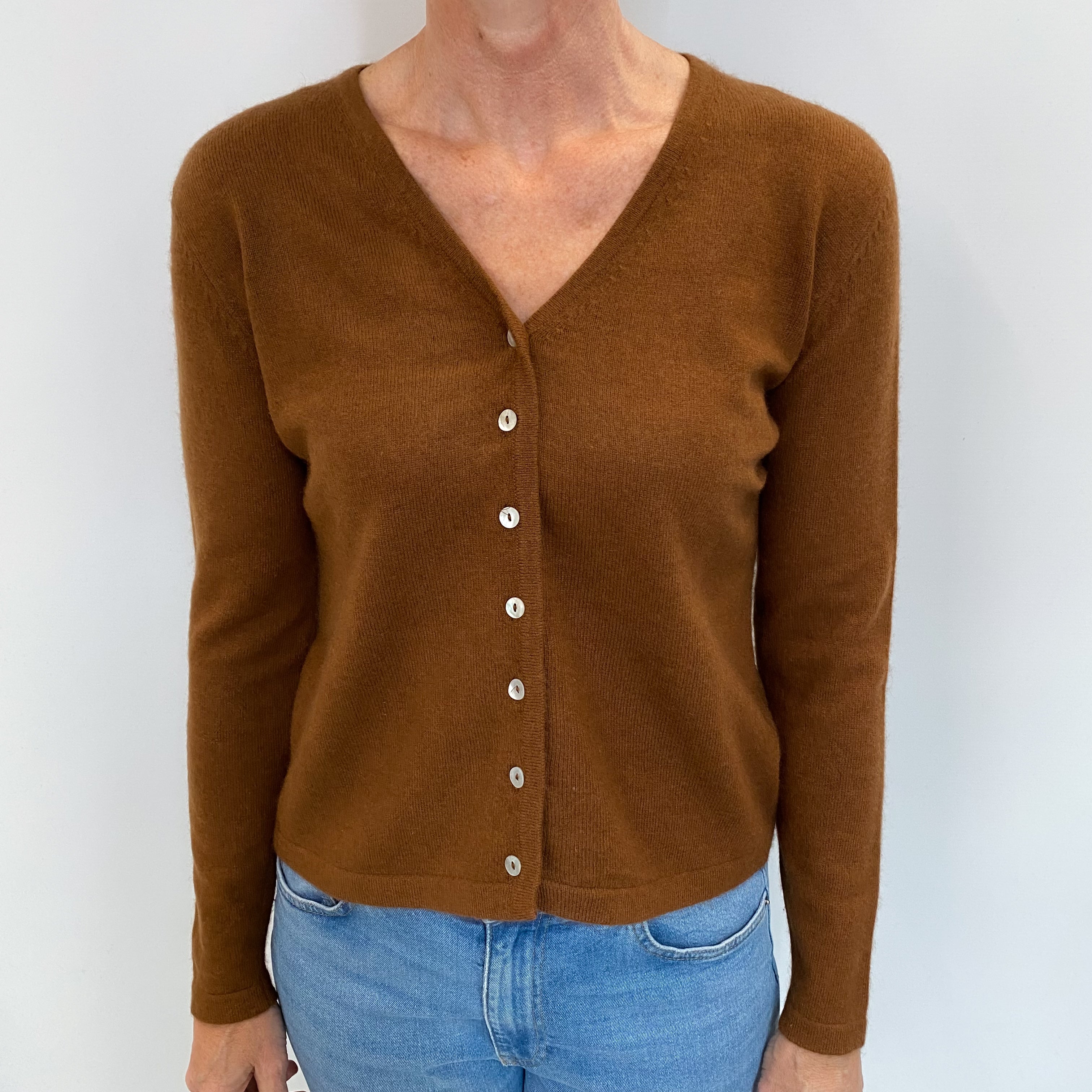 Chestnut Brown Cashmere V Neck Cardigan Small