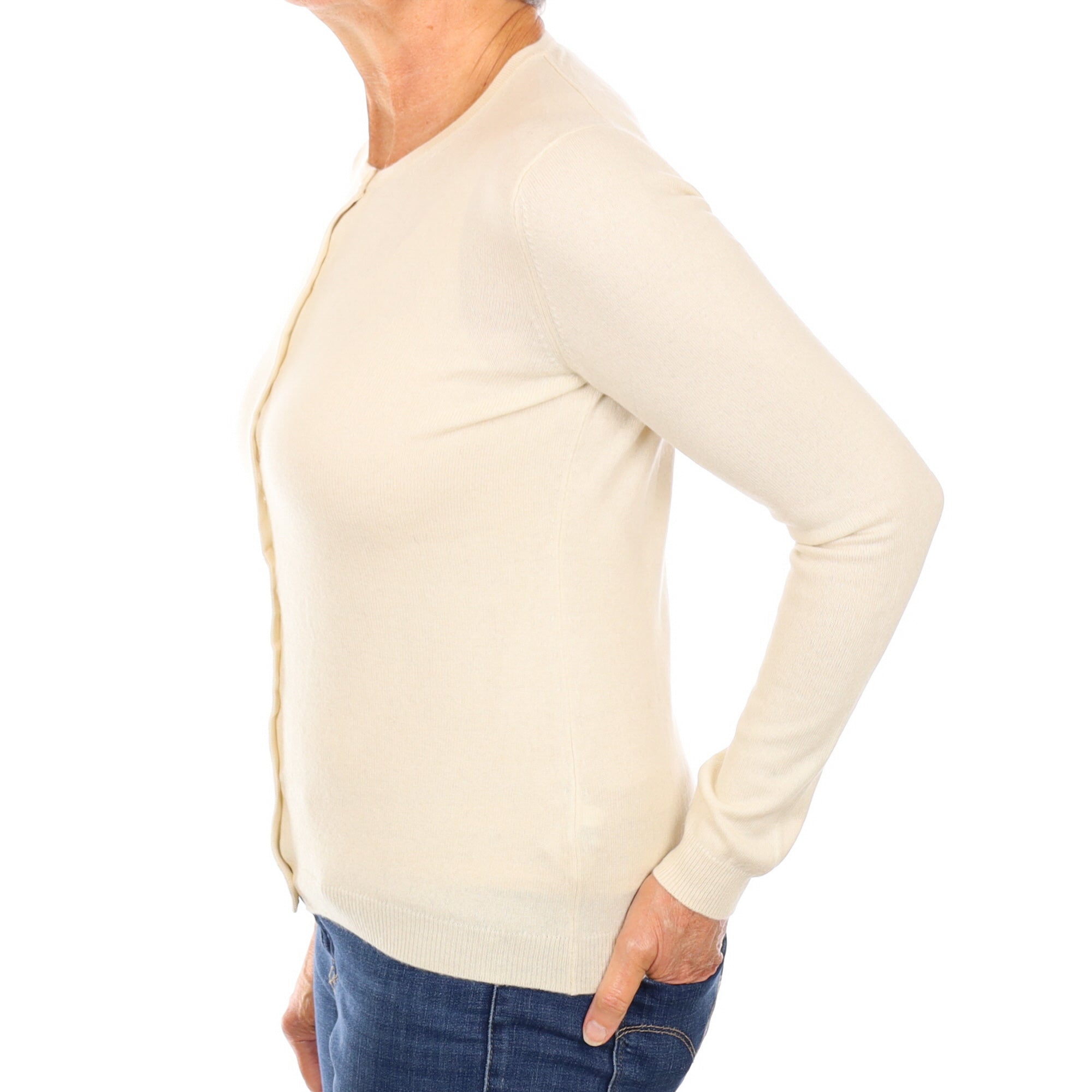 Vanilla Cream Cashmere Crew Neck Cardigan Medium