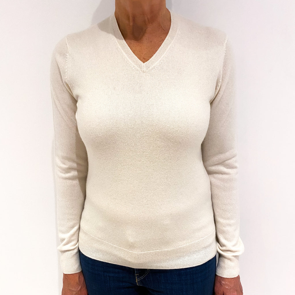 Pale Cream Cashmere V-Neck Jumper Medium