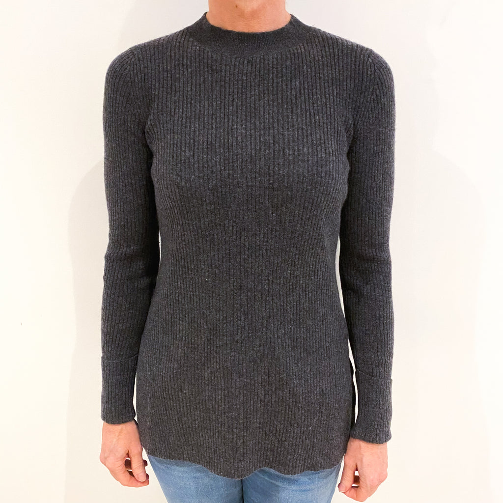 Slate Grey Cashmere Longline Turtle Neck Jumper Small