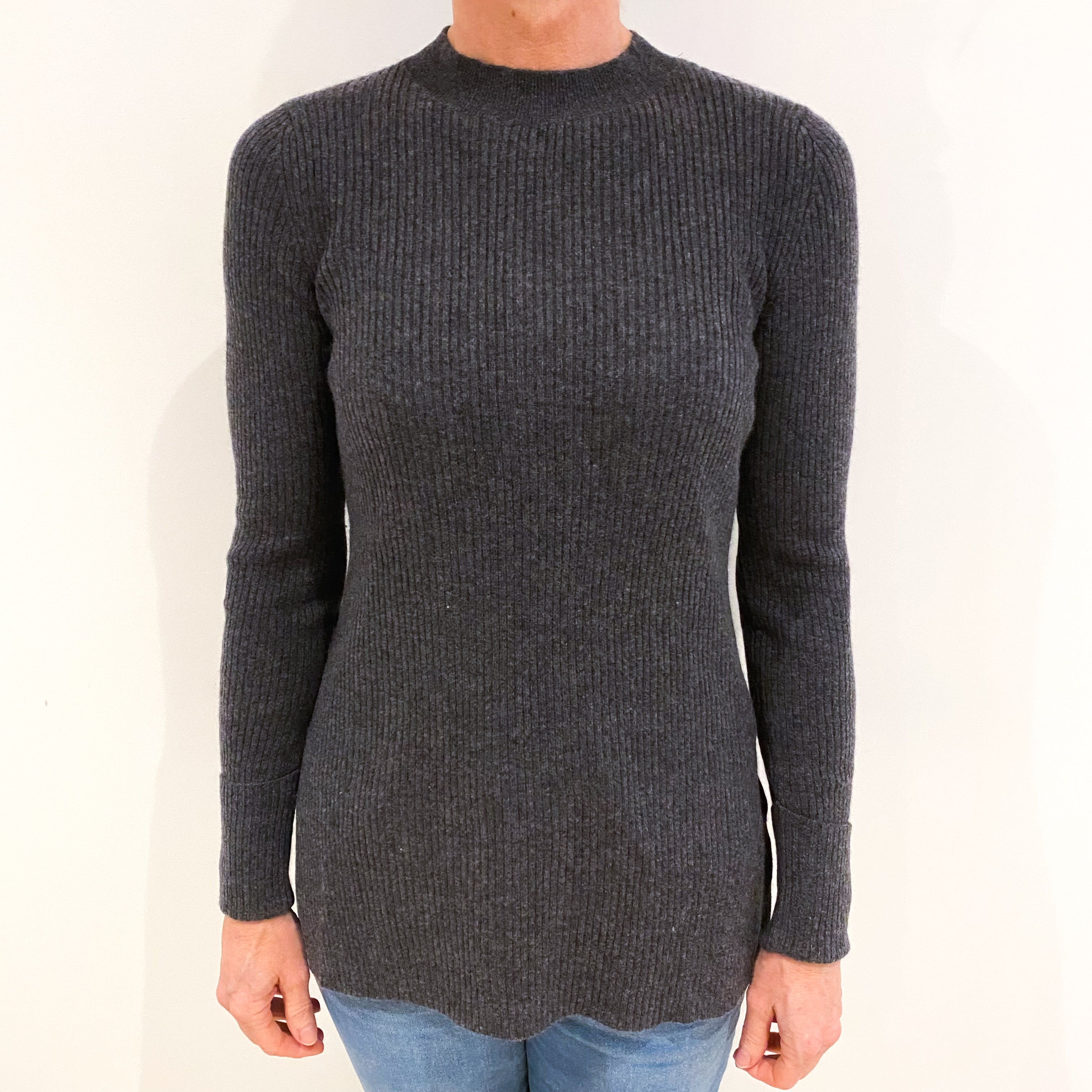 Slate Grey Cashmere Longline Turtle Neck Jumper Small