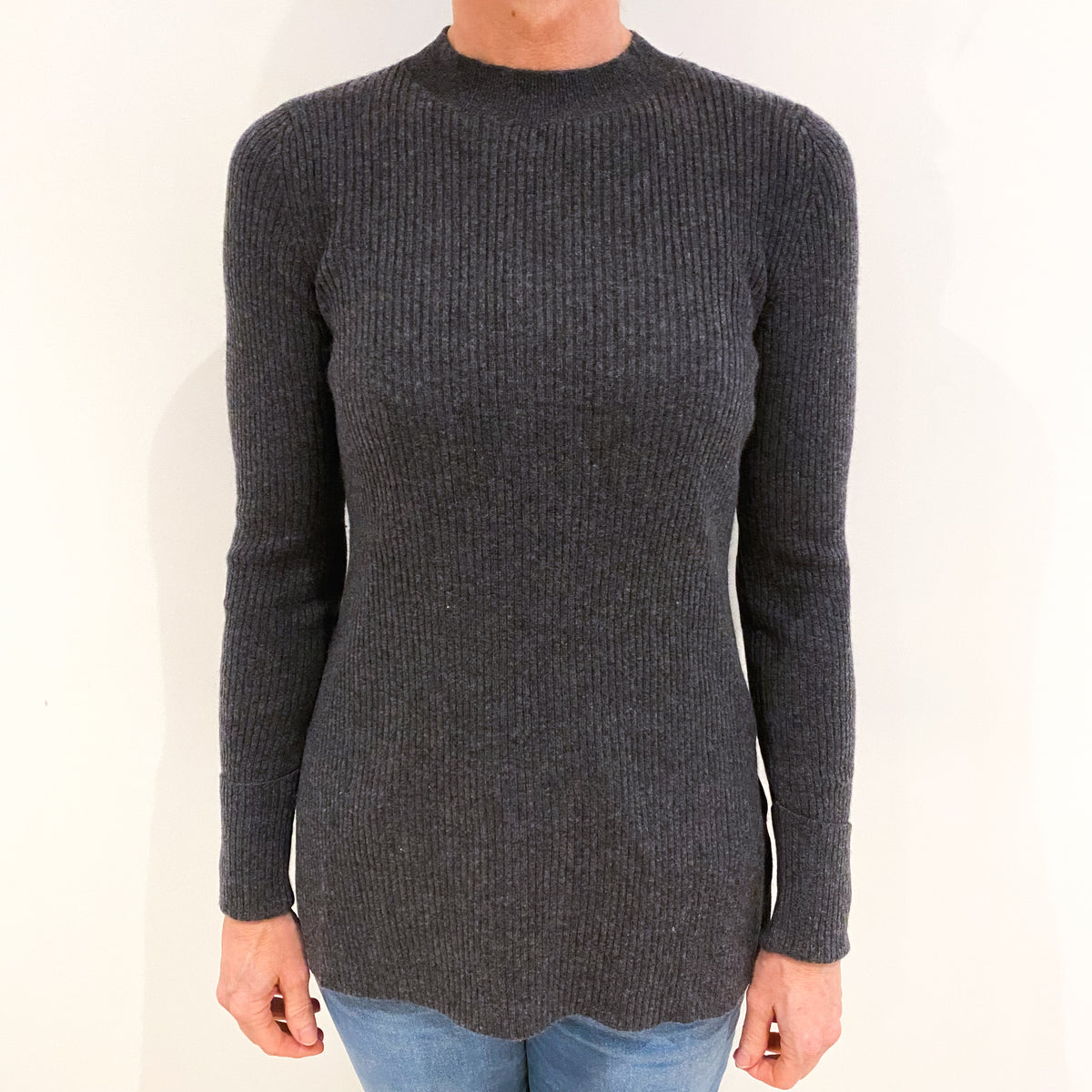 Slate Grey Cashmere Longline Turtle Neck Jumper Small