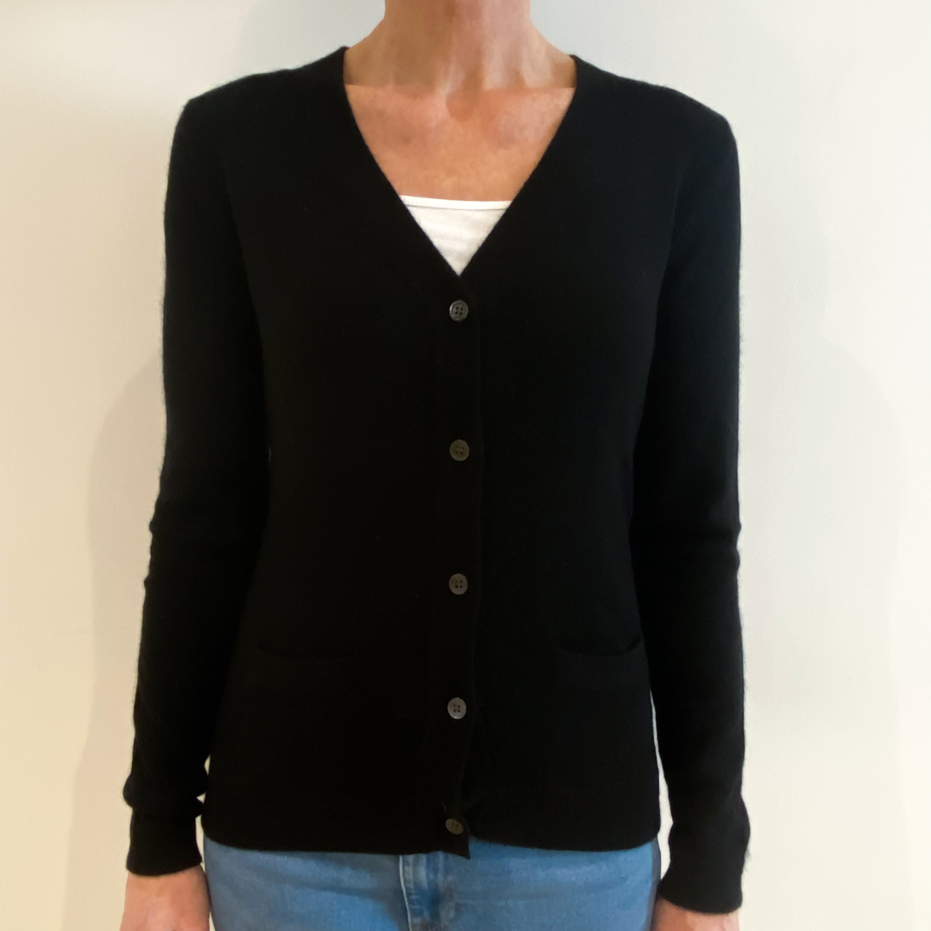 Black Cashmere V Neck Cardigan Small