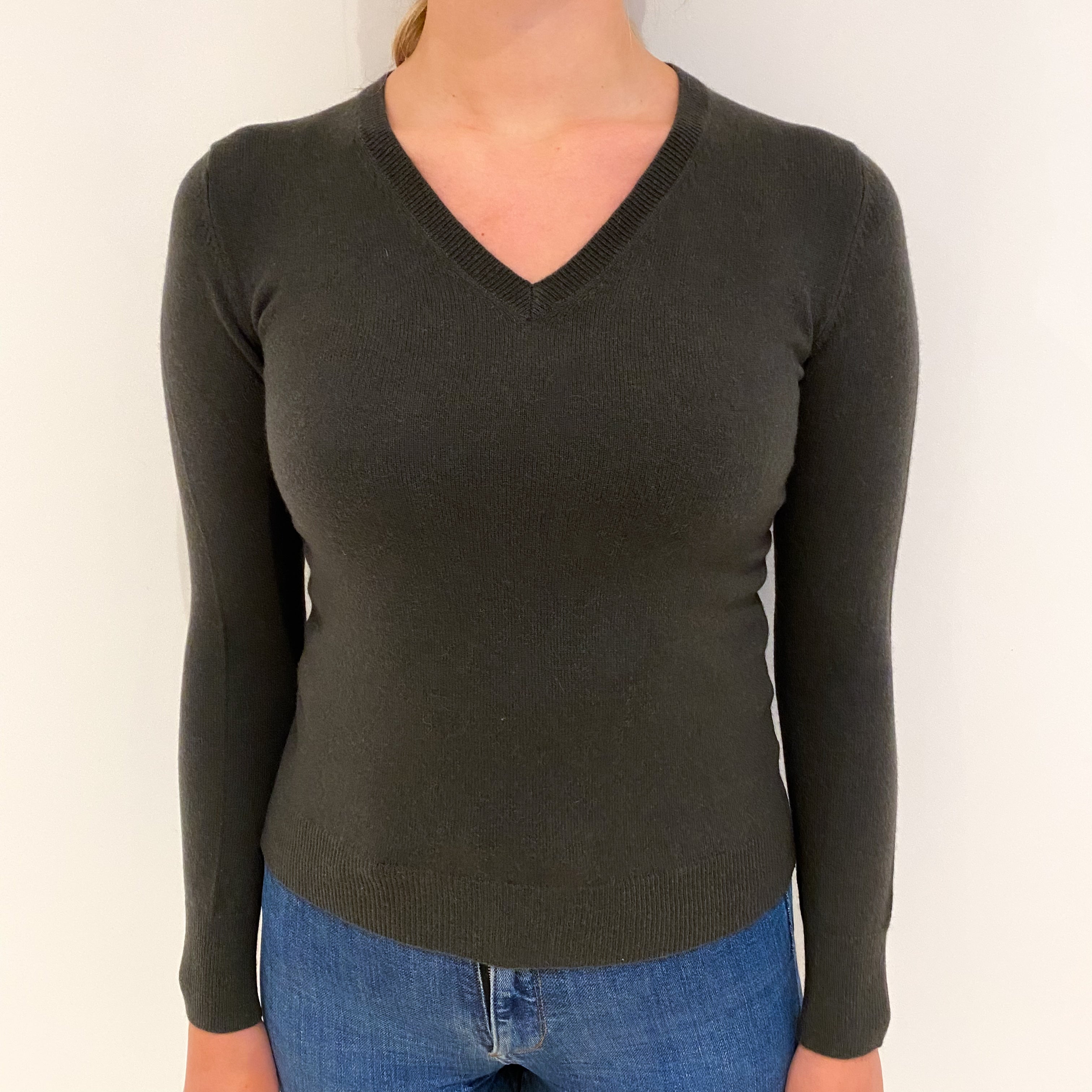 Peppercorn Brown Cashmere V Neck Jumper Small