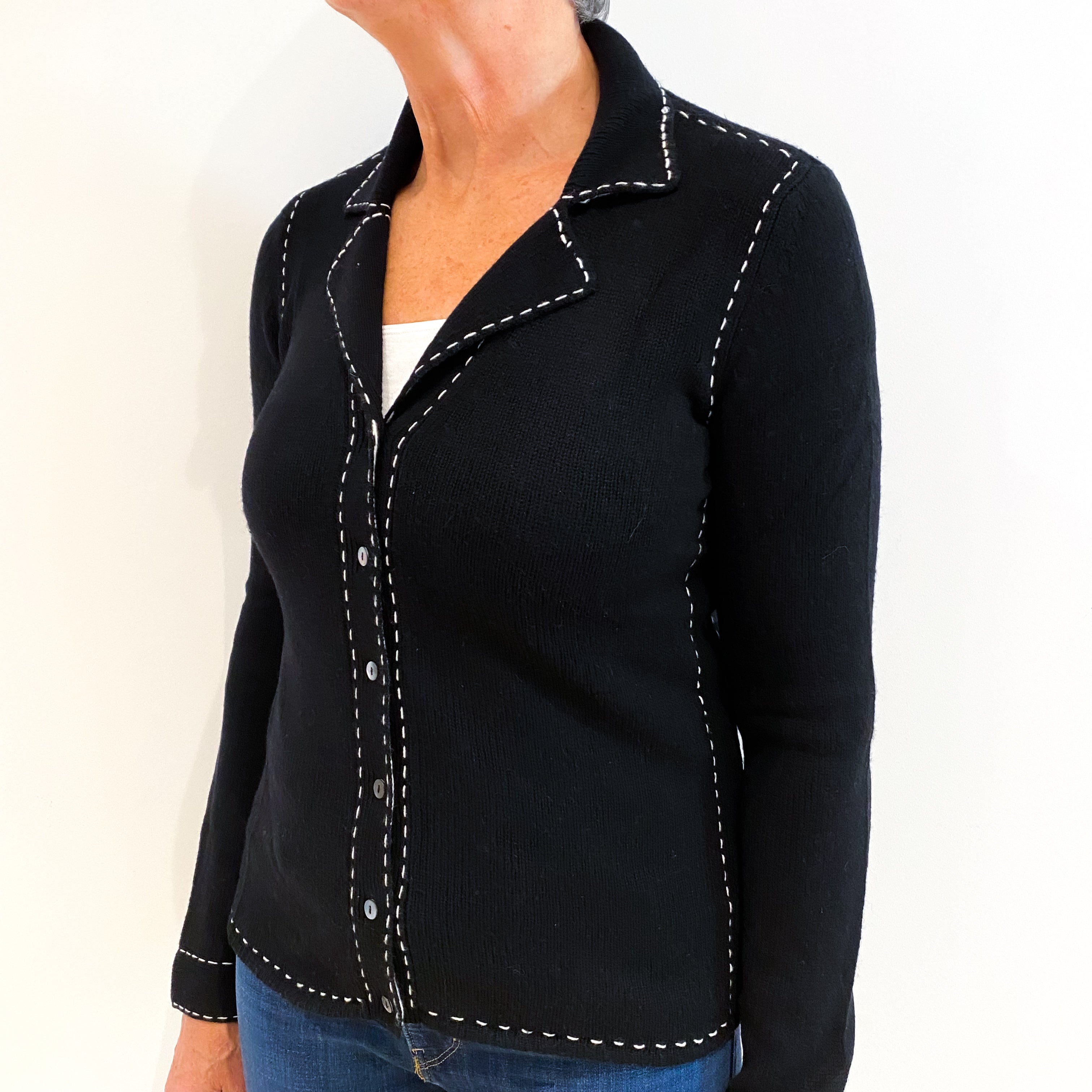 Black Cashmere Collared Cardigan Medium