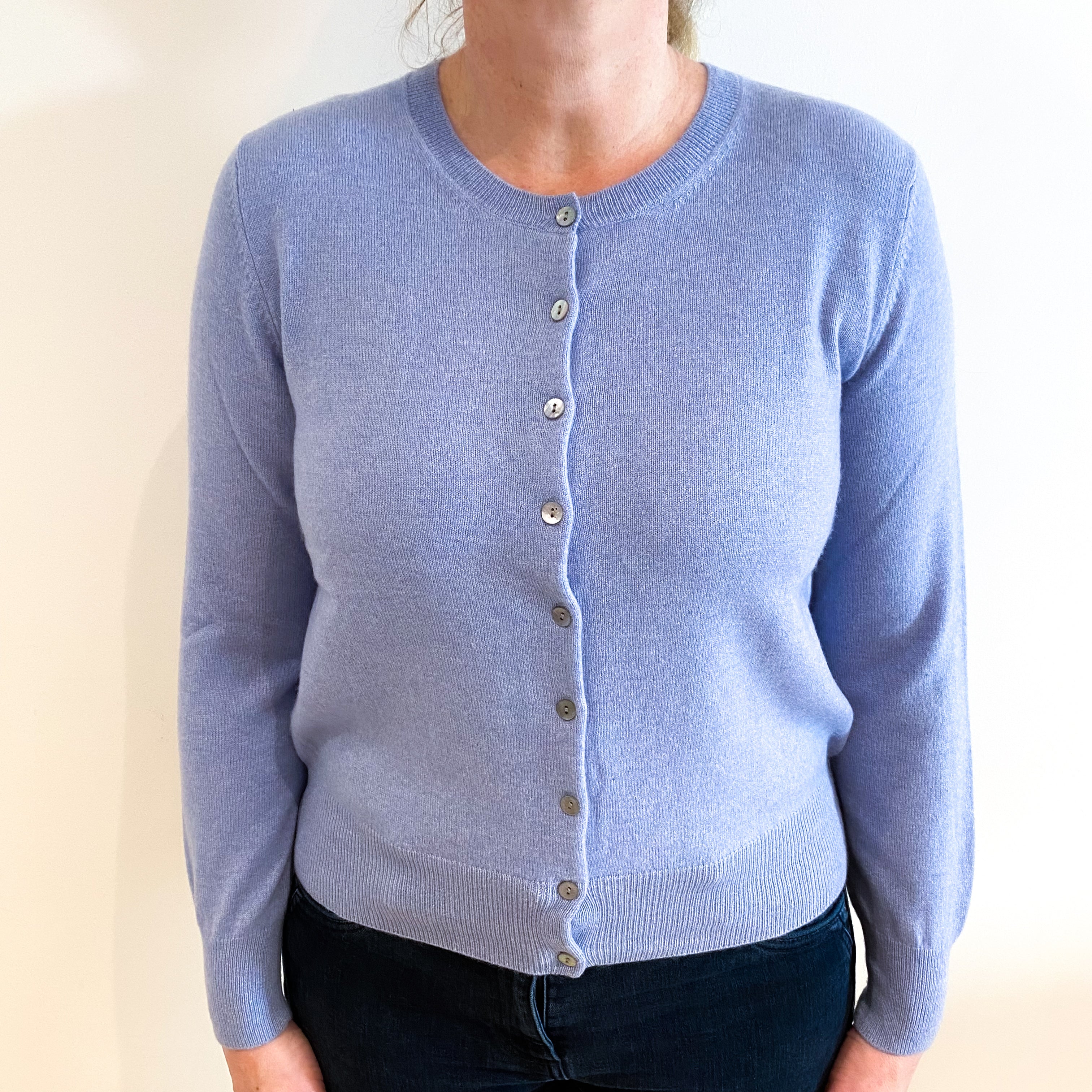 Sky Blue Cashmere Crew Neck Cardigan Large