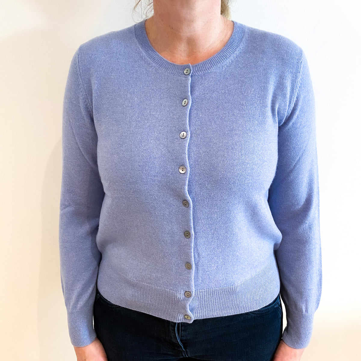 Sky Blue Cashmere Crew Neck Cardigan Large
