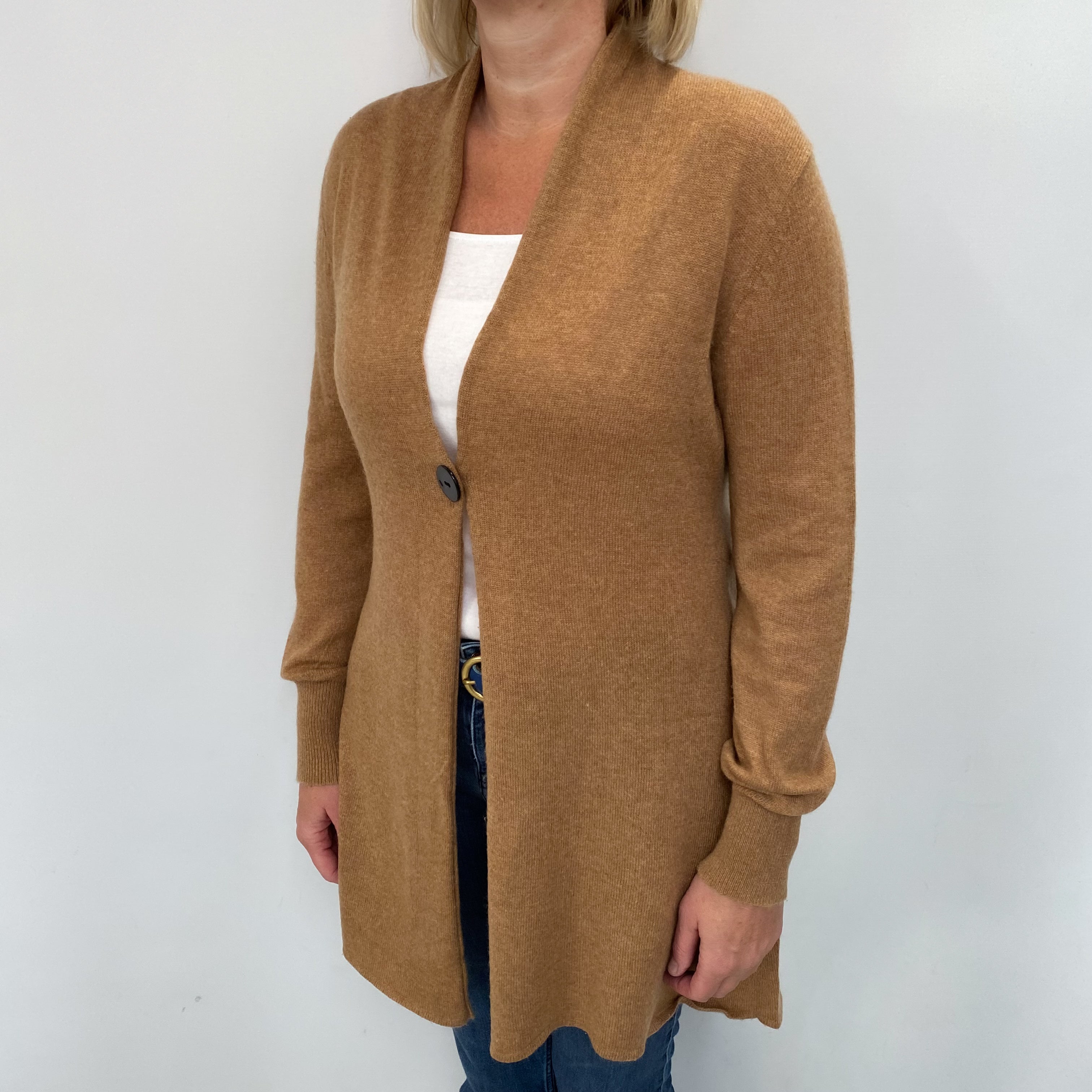 Camel Brown Cashmere Shawl Cardigan Large