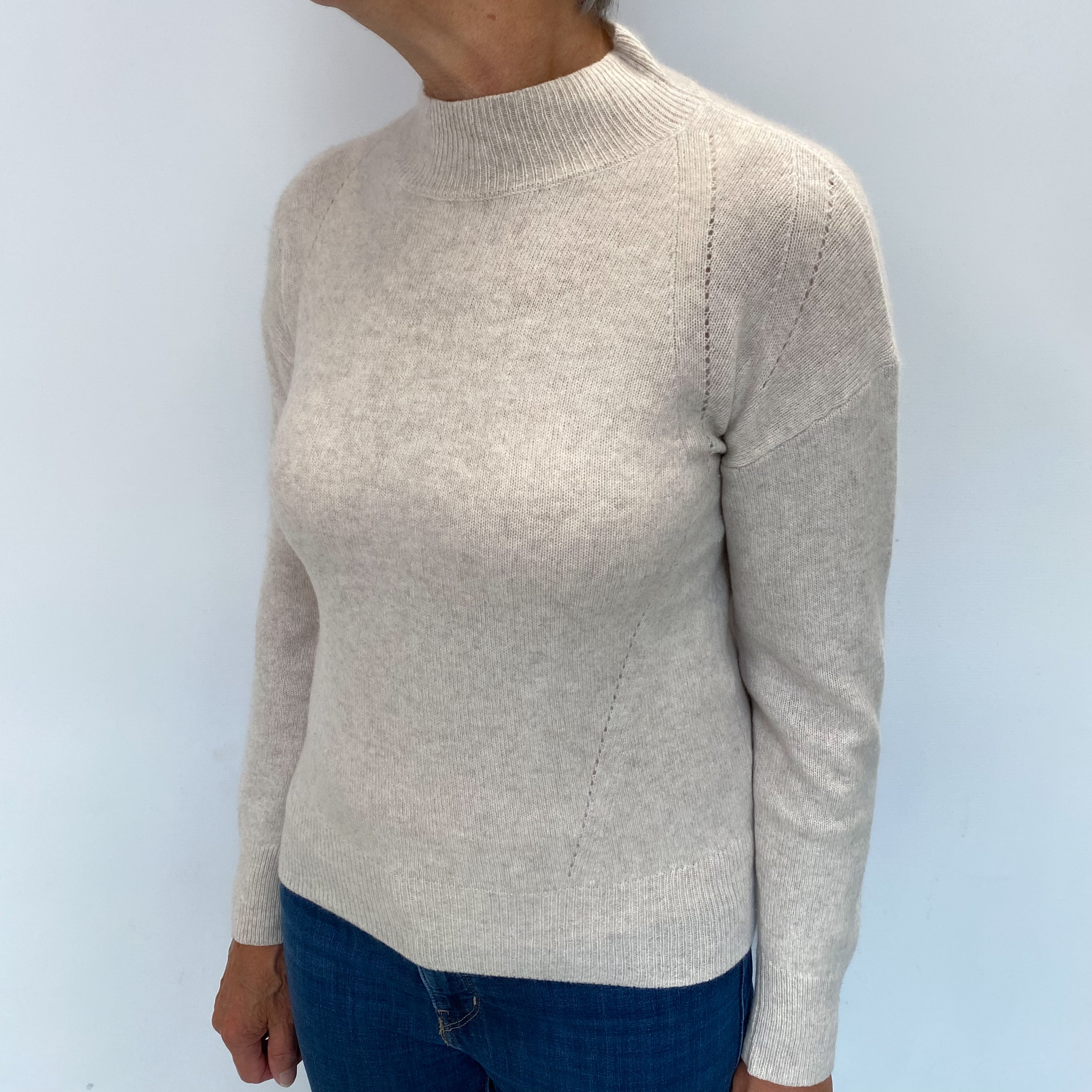 Alabaster Beige Cashmere Turtle Neck Jumper Medium