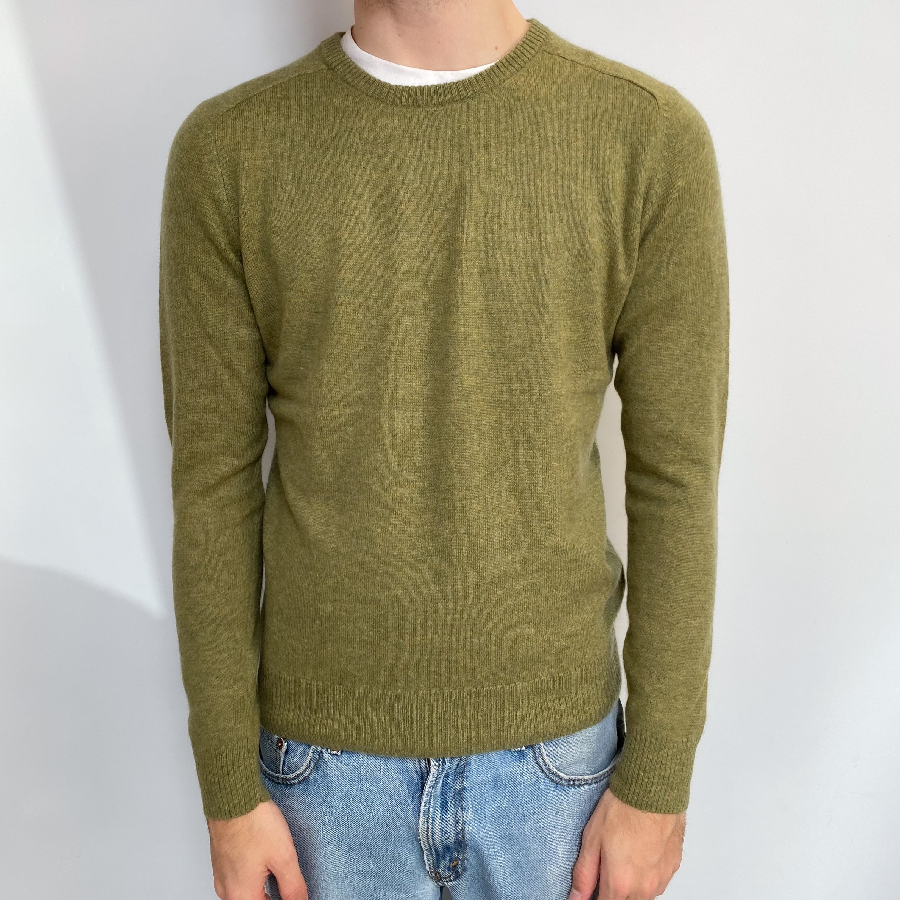 Men's Moss Green Cashmere Crew Neck Jumper Large