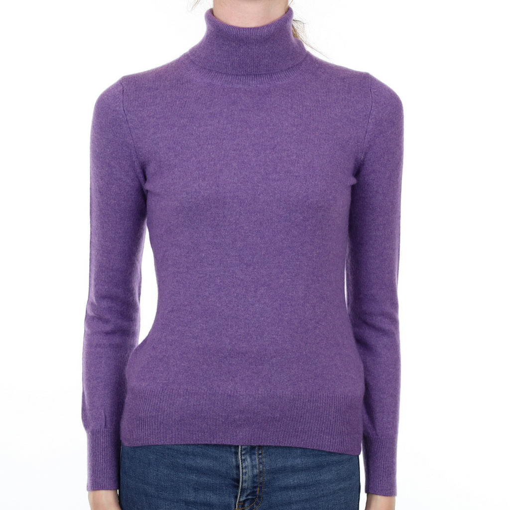 Bright Heather Purple Cashmere Polo Neck Jumper Extra Small