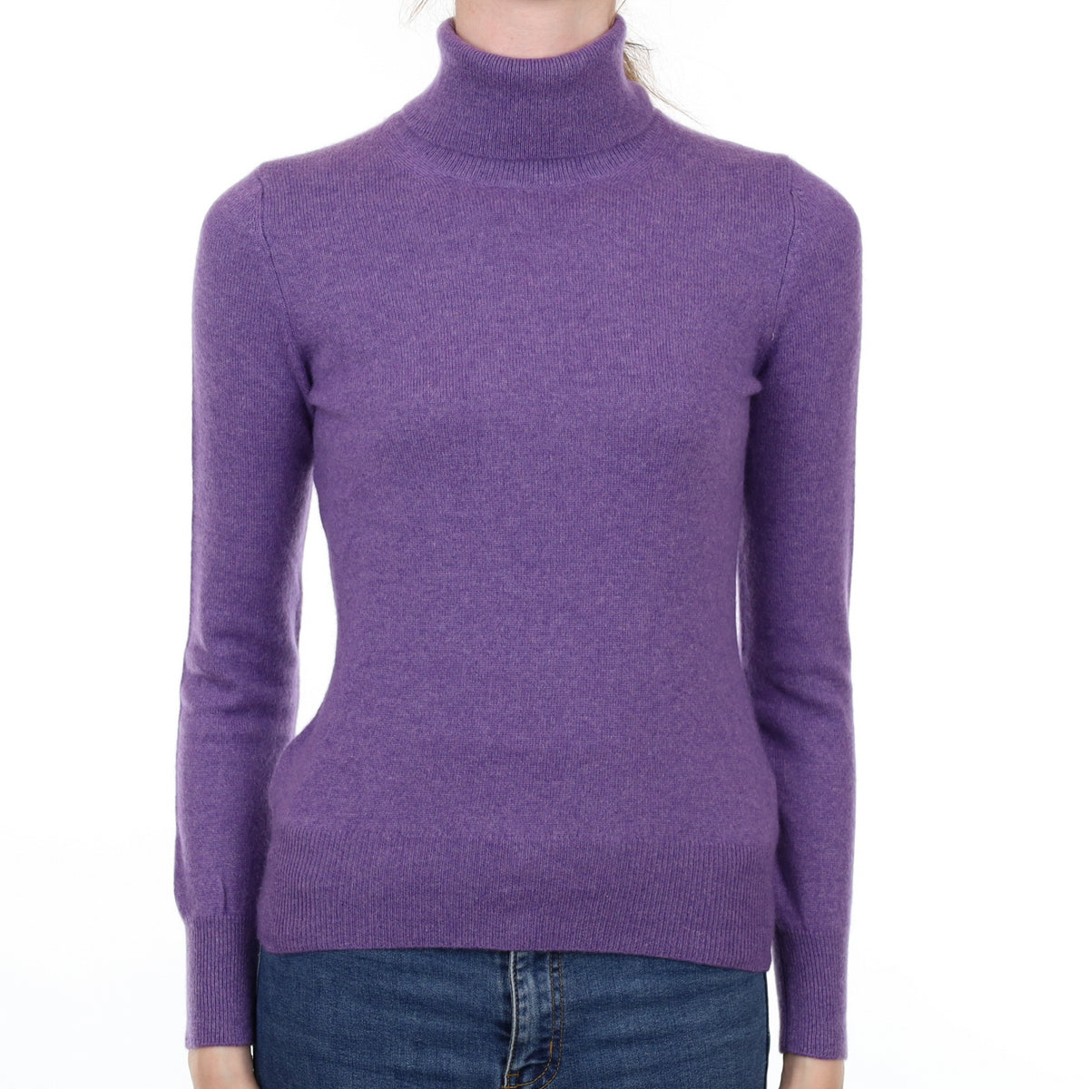 Bright Heather Purple Cashmere Polo Neck Jumper Extra Small