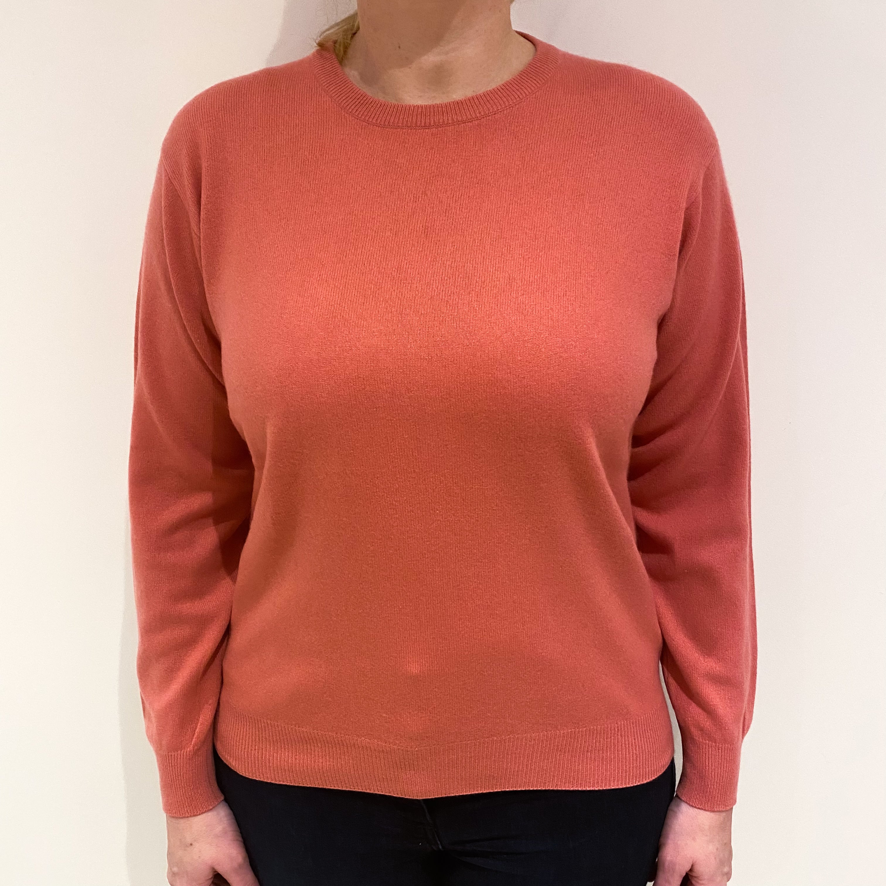 Salmon Pink Cashmere Crew Neck Jumper Large