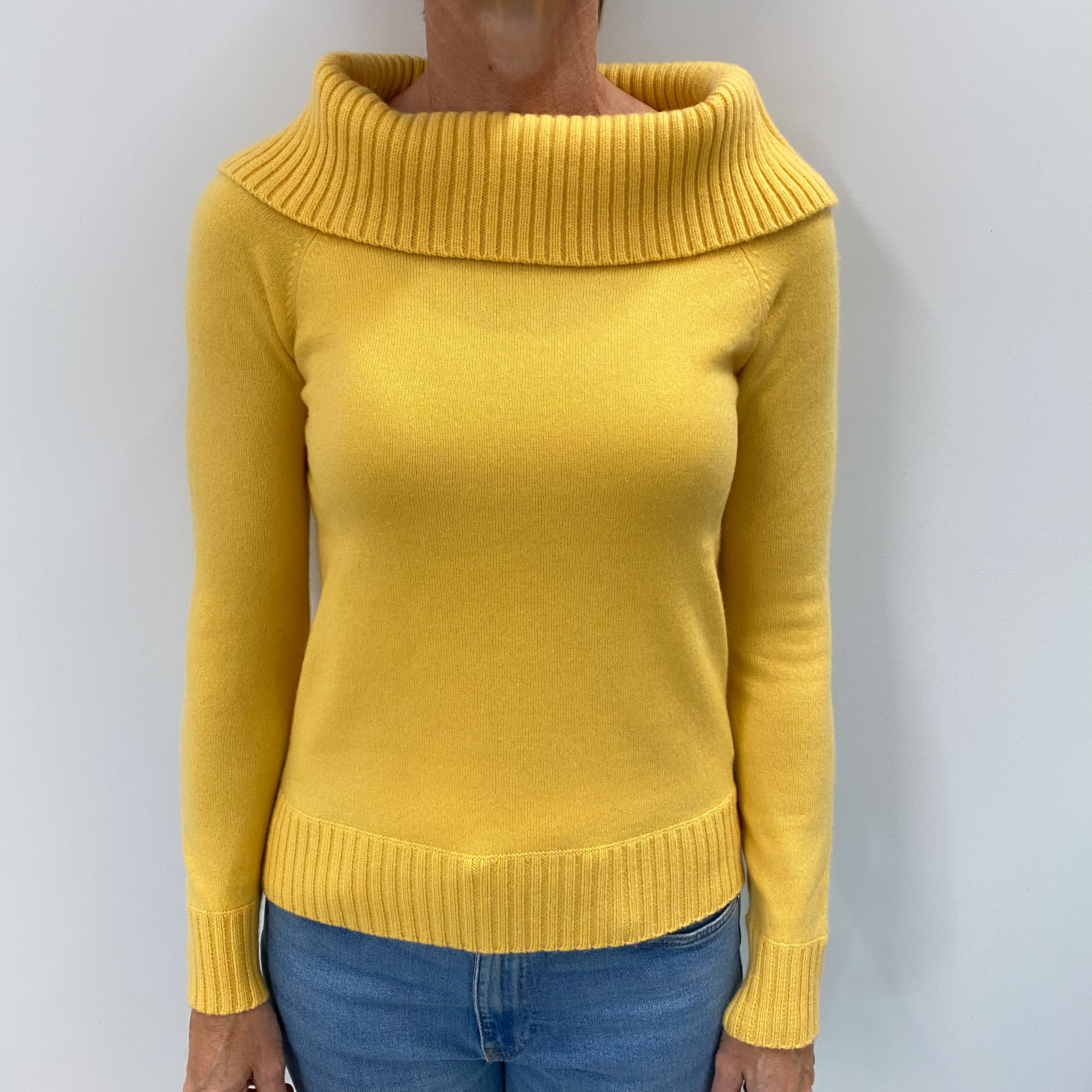 Marigold Yellow Cashmere Funnel Neck Jumper Small
