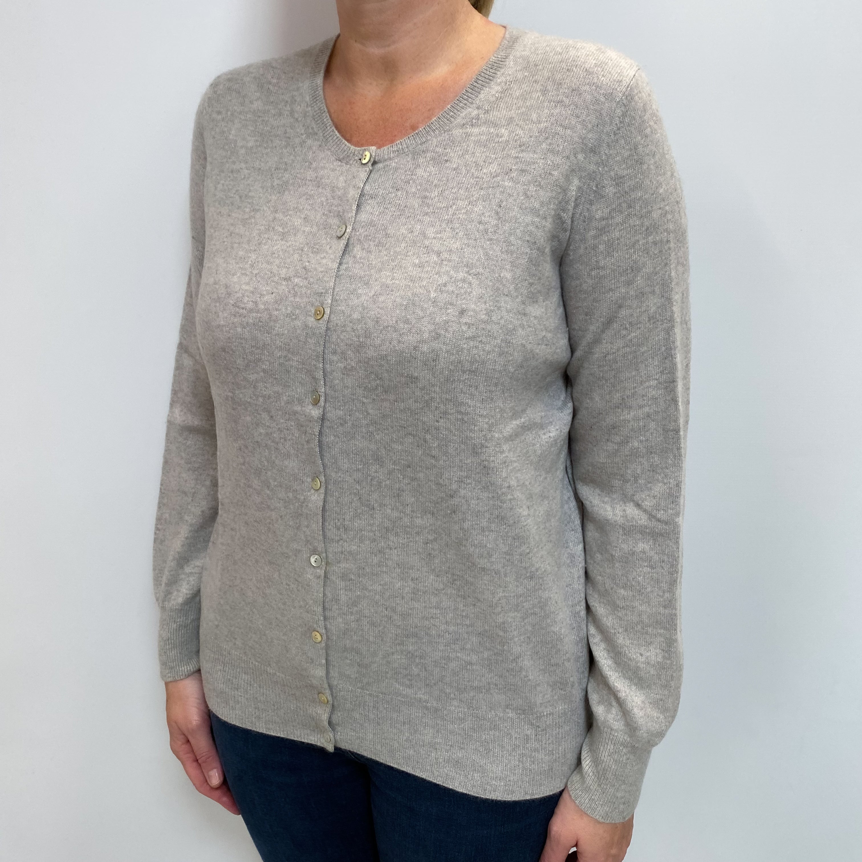 Smoke Grey Cashmere Crew Cardigan Large