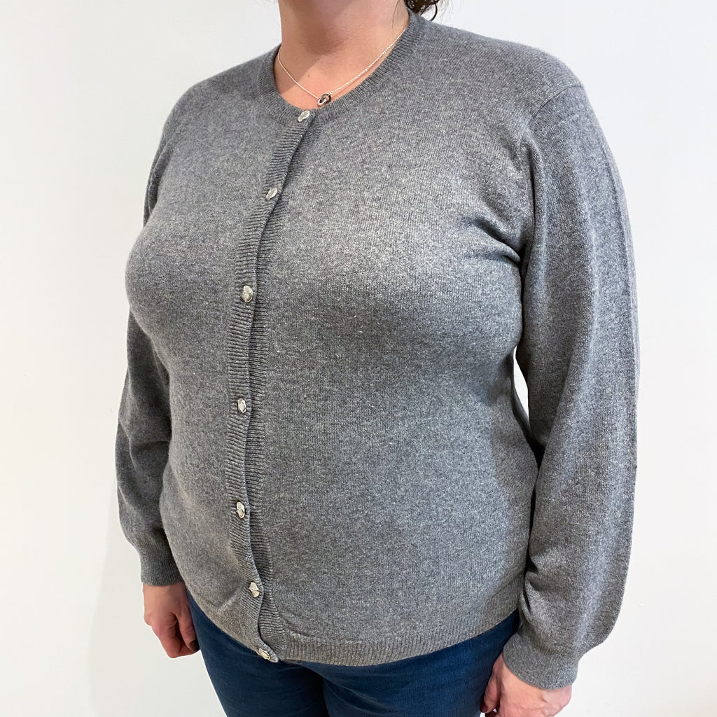 Ash Grey Cashmere Crew Neck Cardigan Extra Large