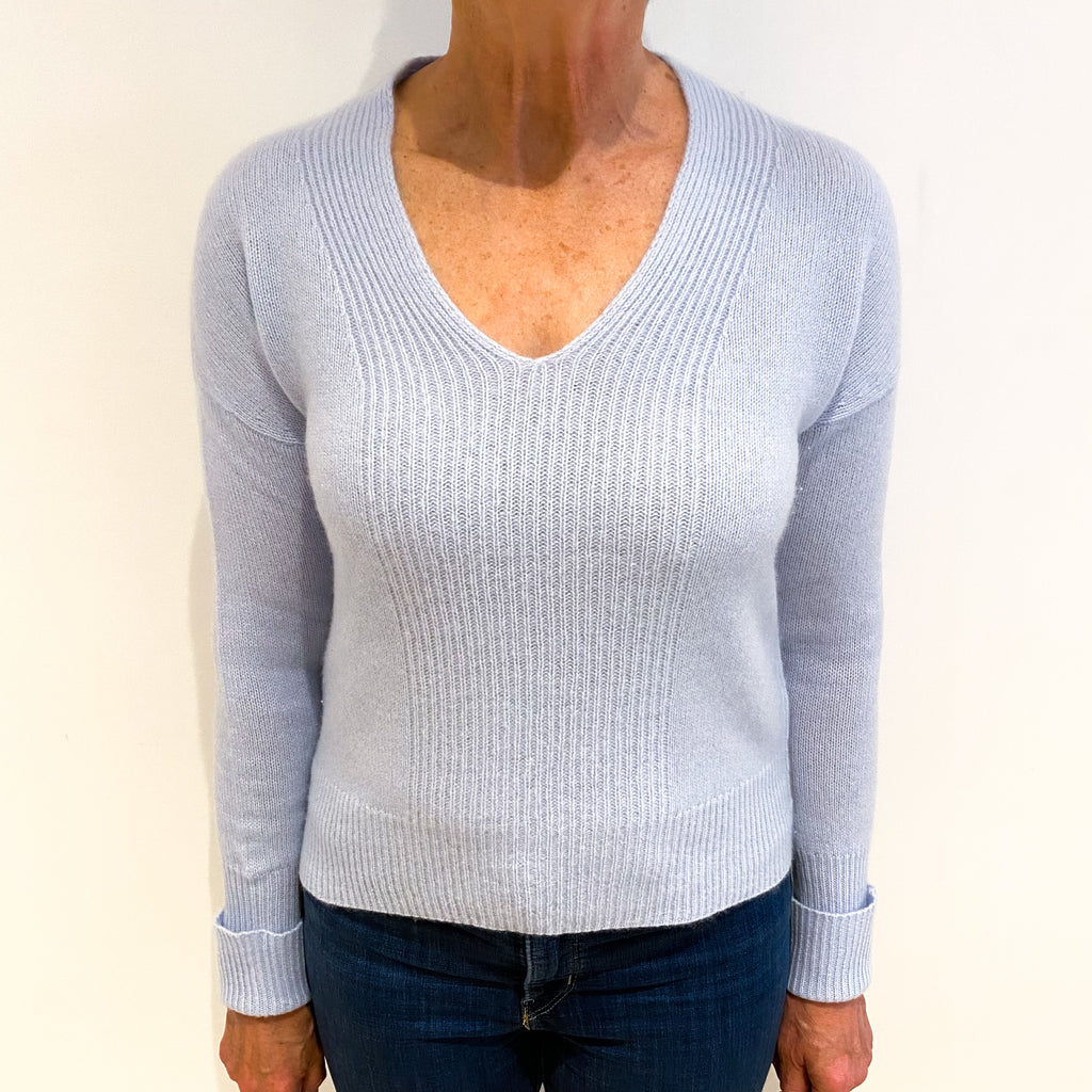 Powder Blue Cashmere V Neck Jumper Medium