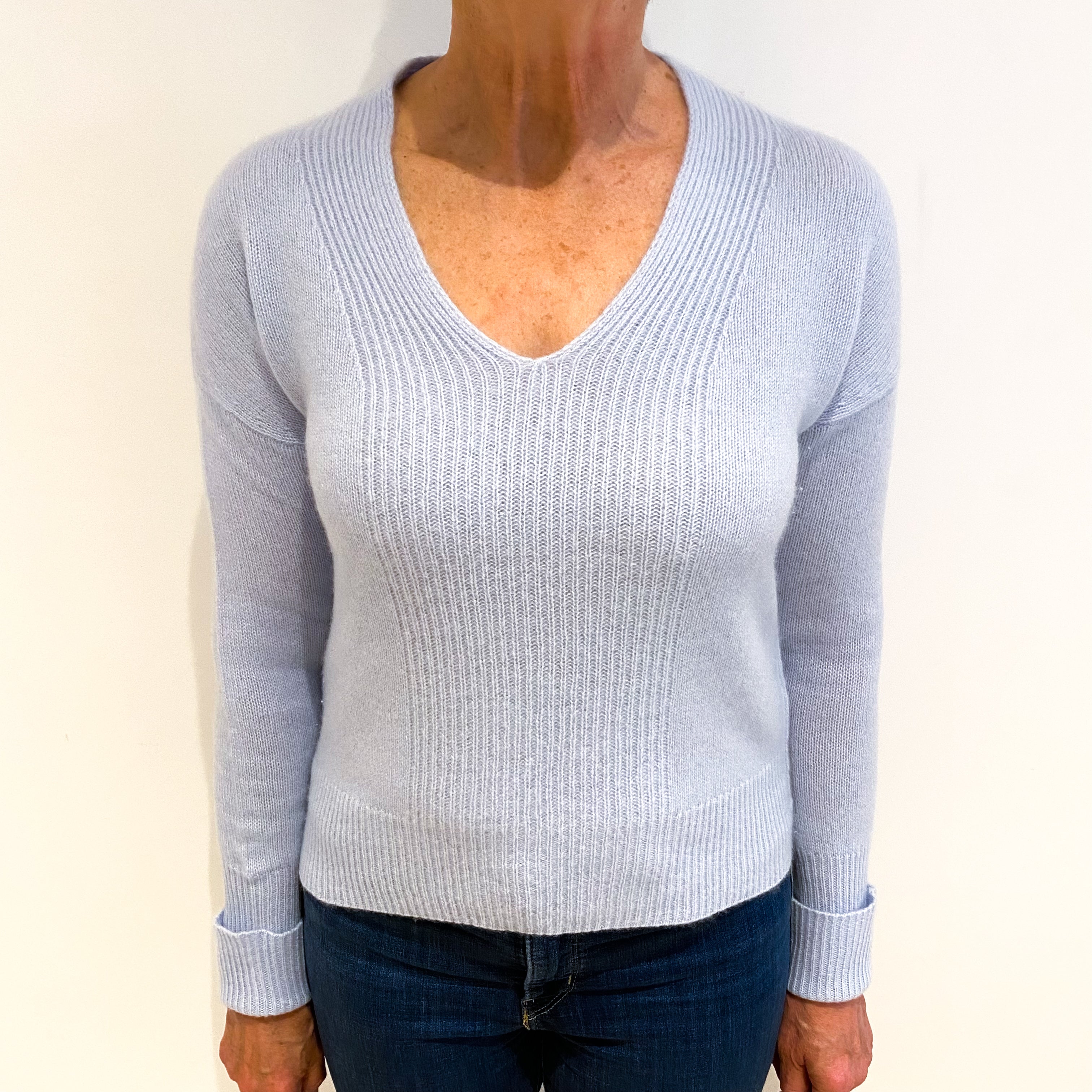 Powder Blue Cashmere V Neck Jumper Medium