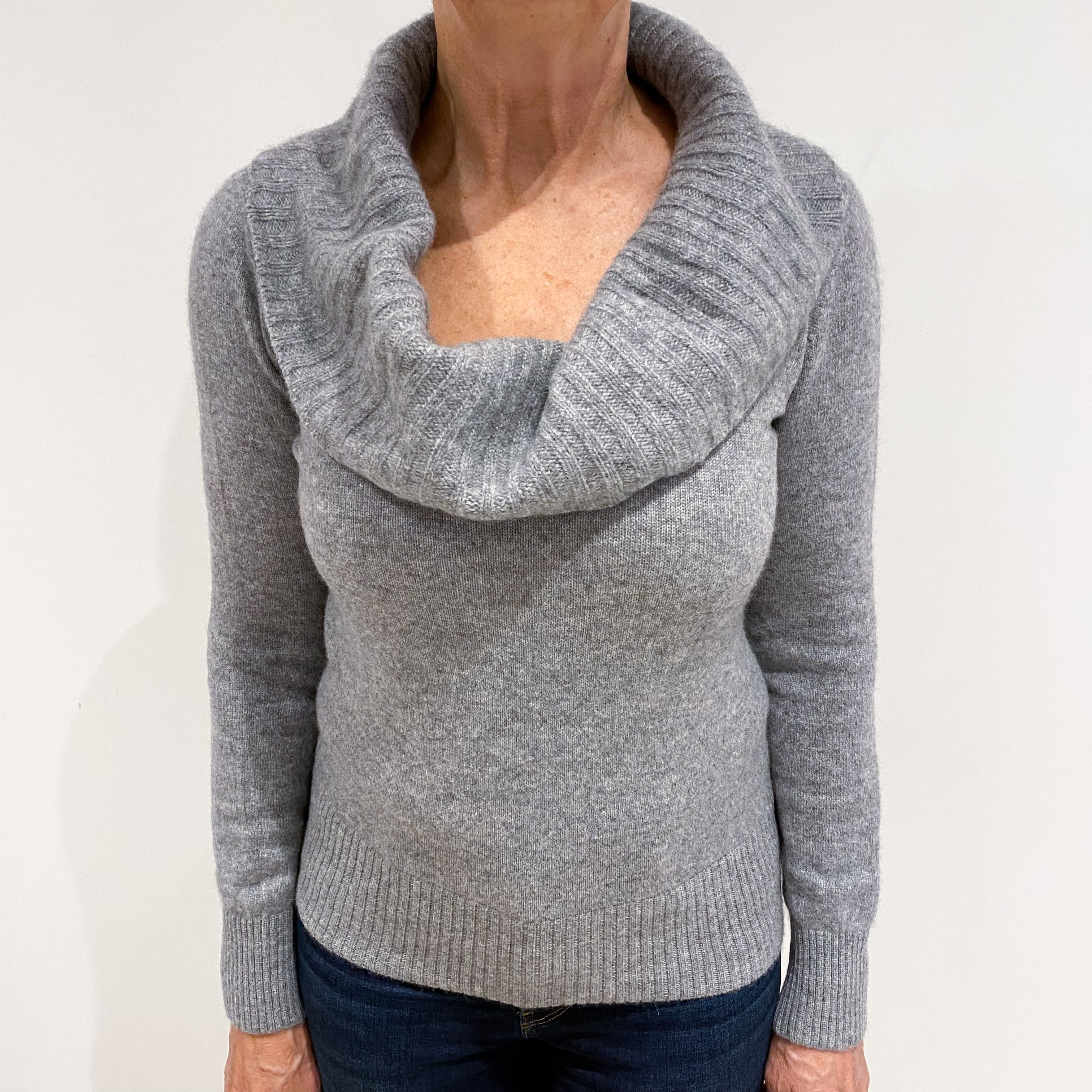 Ash Grey Chunky Cashmere Cowl Neck Jumper Medium