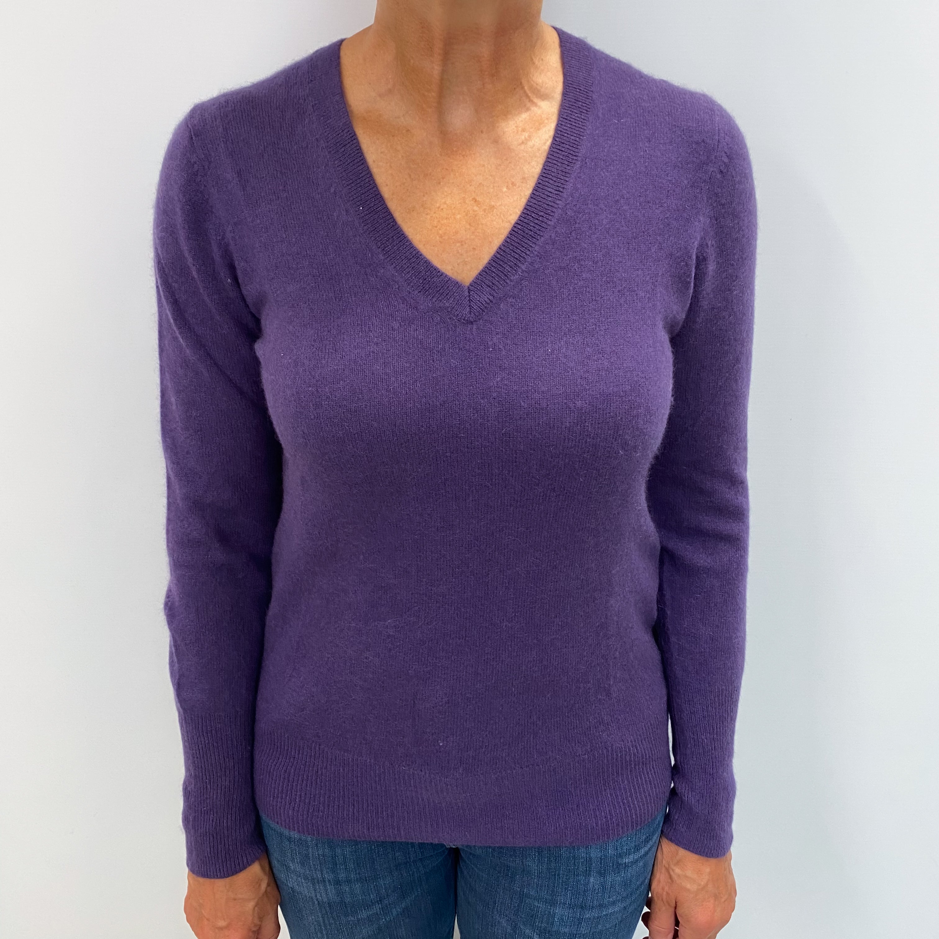 Blueberry Purple Cashmere V Neck Jumper Medium