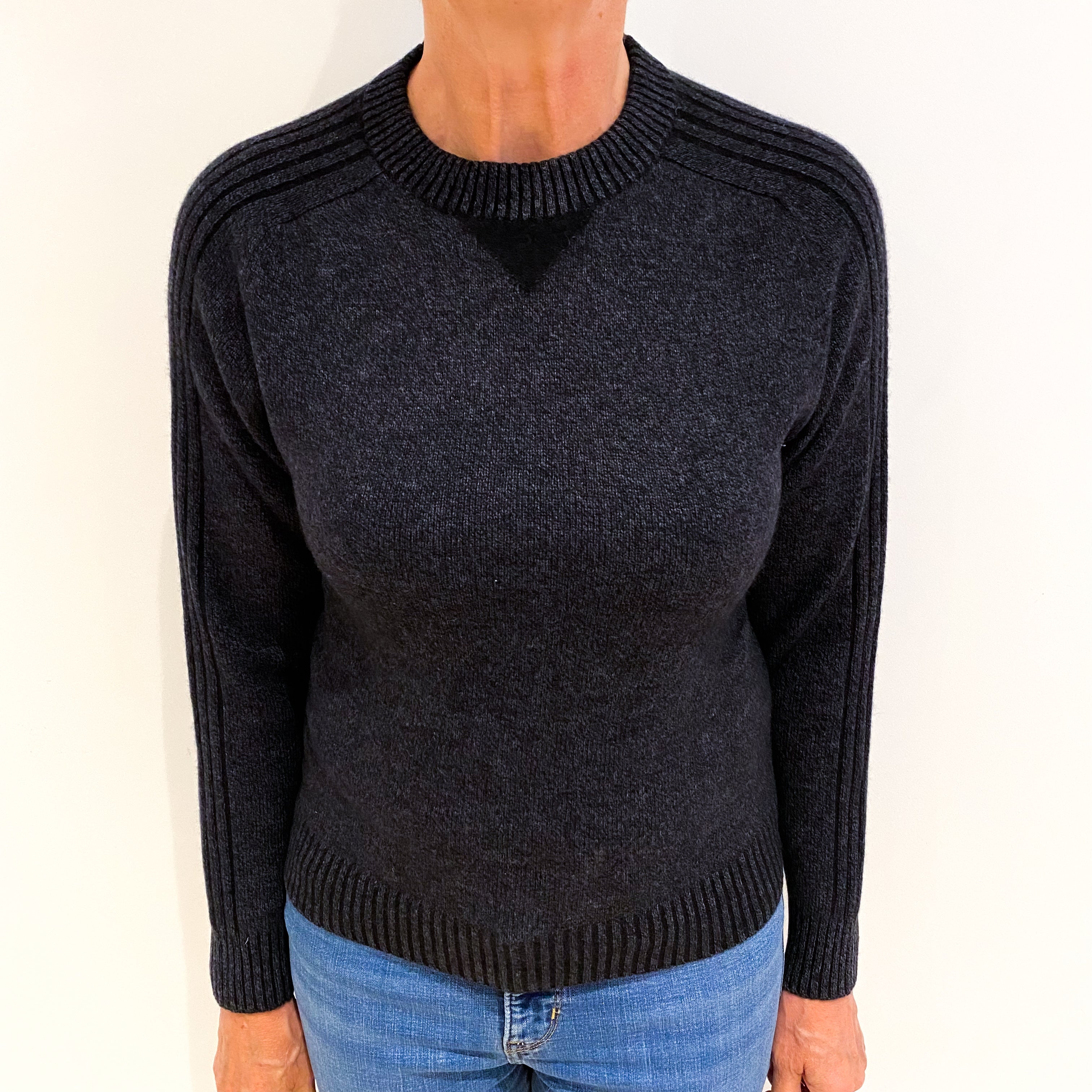 Charcoal Grey Marl Cashmere Crew Neck Jumper Medium