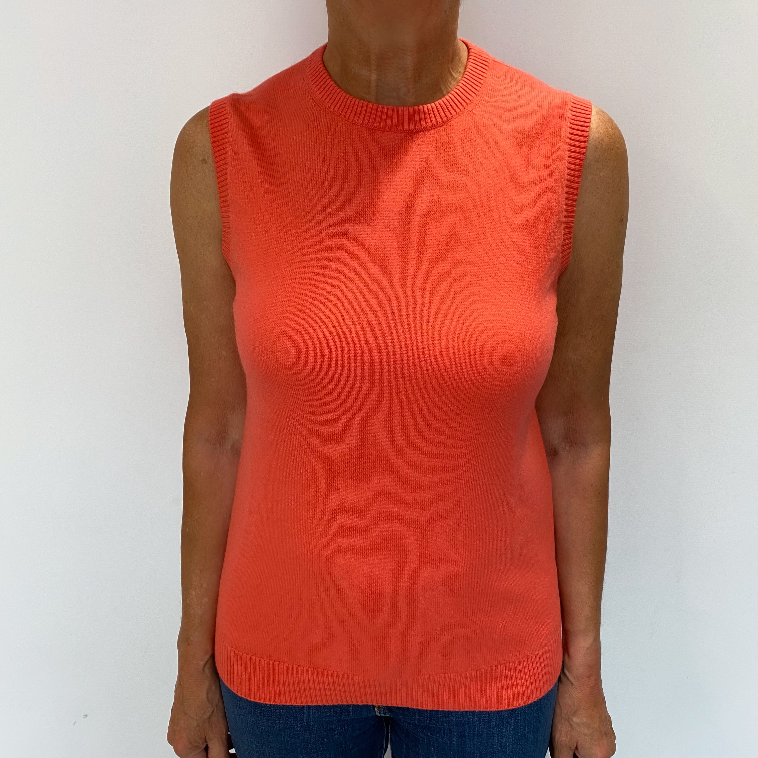 Crab Orange Cashmere Sleeveless Crew Neck Jumper Medium