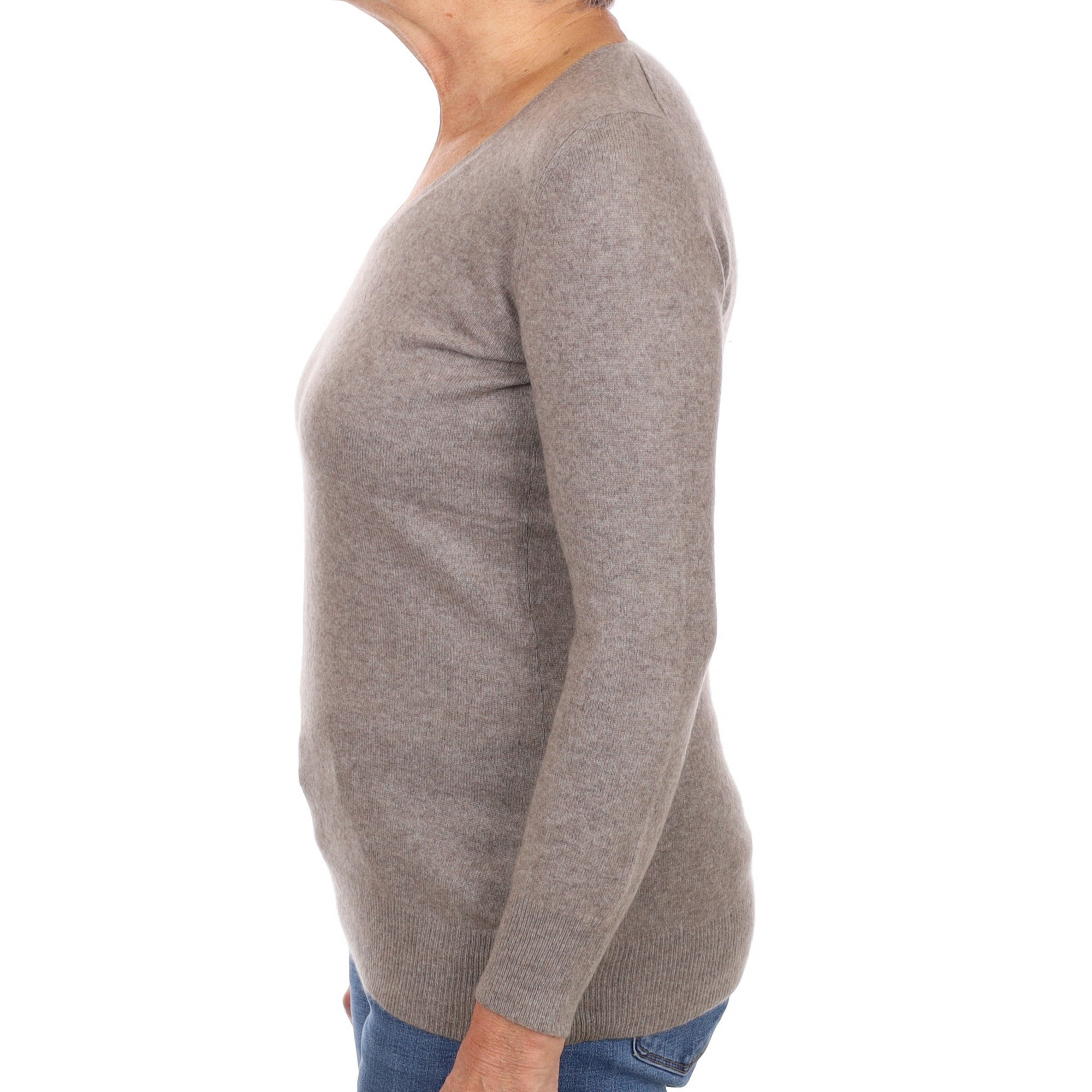 Mink Brown Cashmere V Neck Jumper Medium