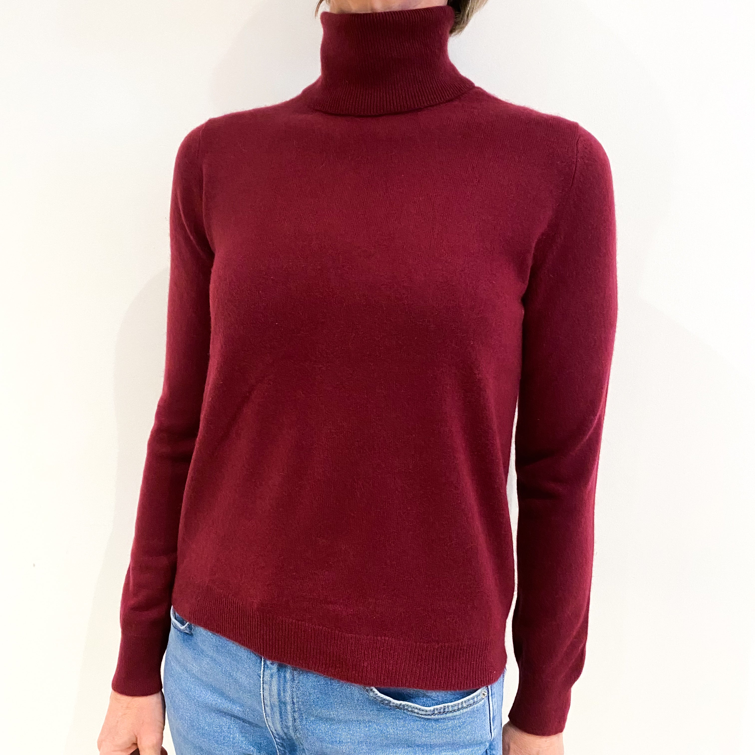 Maroon Red Cashmere Polo Neck Jumper Small