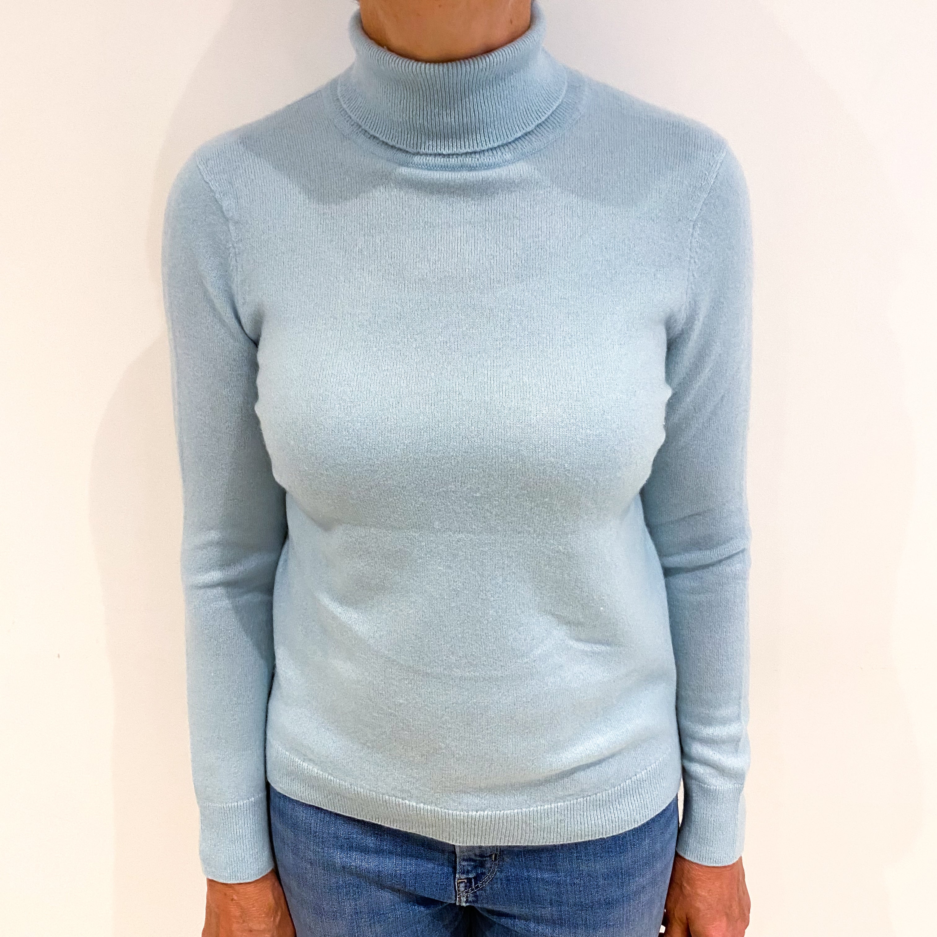 Opal Blue Cashmere Polo Neck Jumper Medium