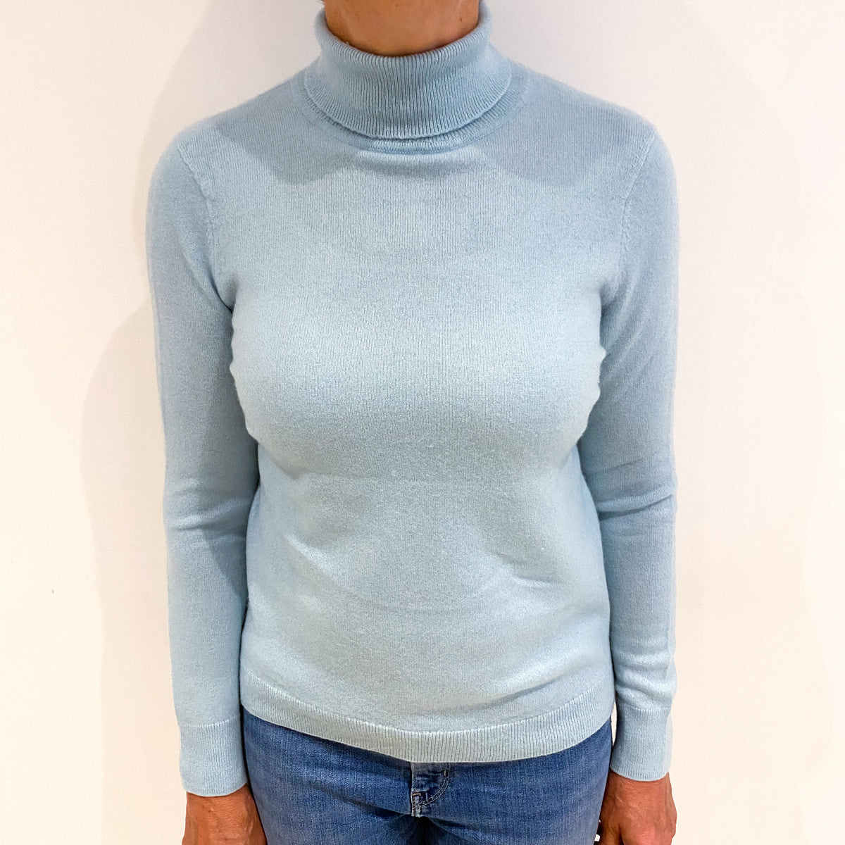 Opal Blue Cashmere Polo Neck Jumper Medium