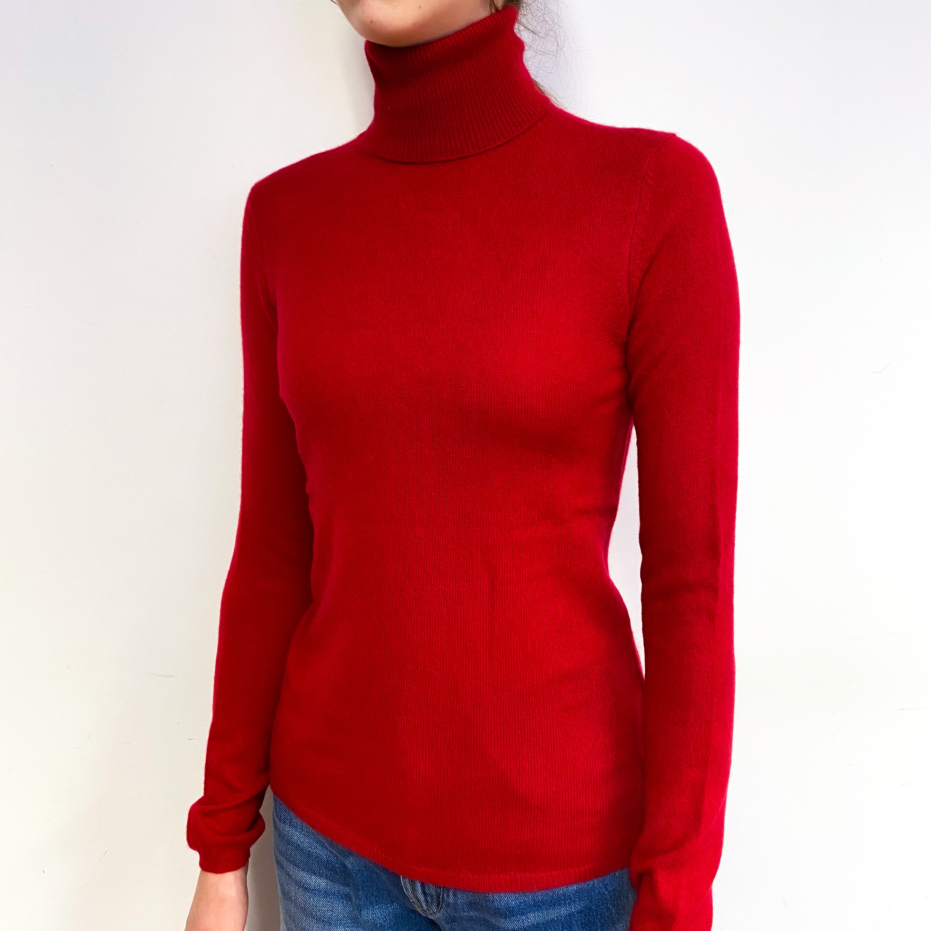 Scarlet Red Cashmere Polo Neck Jumper Extra Small