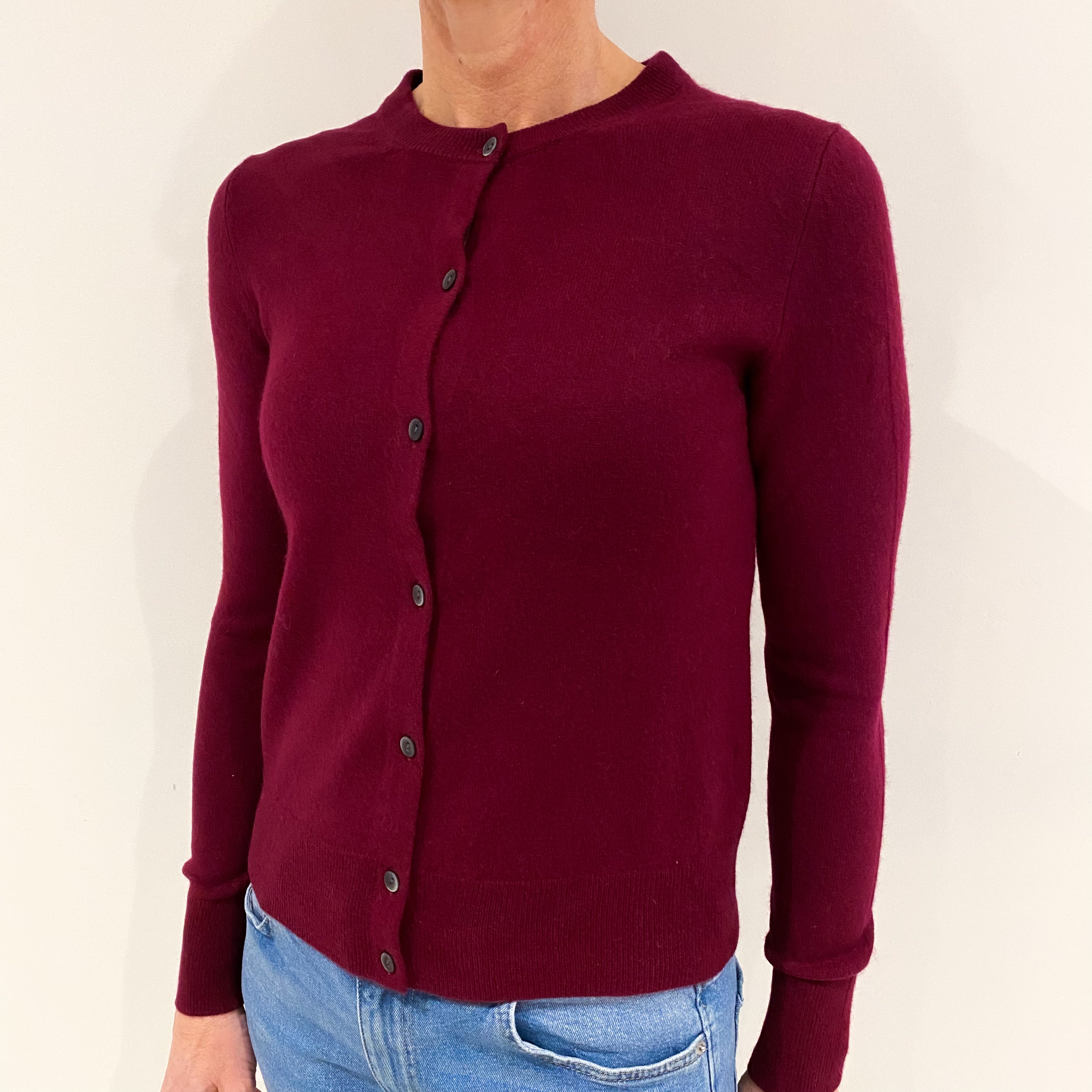 Mulberry Red Cashmere Crew Neck Cardigan Small