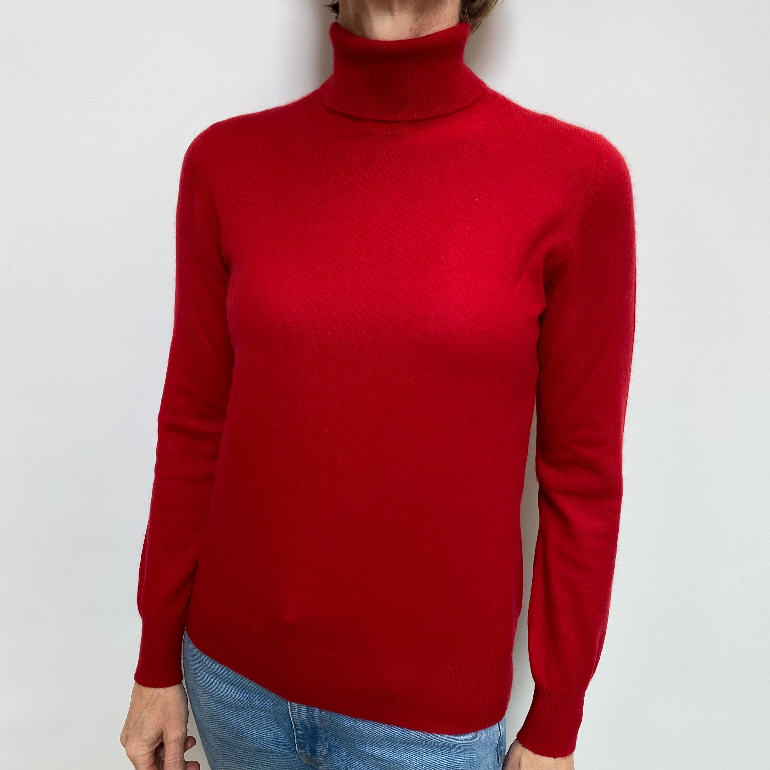 Scarlet Red Cashmere Polo Neck Jumper Small