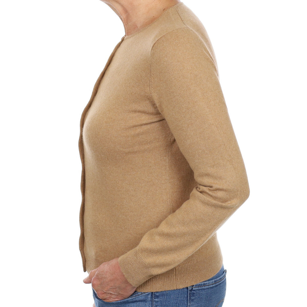 Toffee Brown Cashmere Crew Neck Cardigan Medium